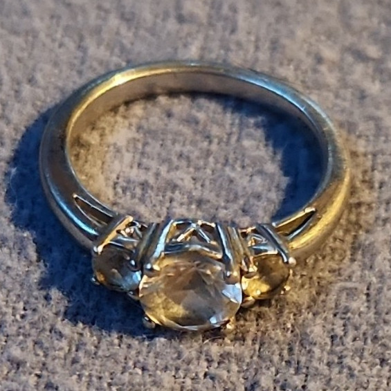 Silver-Tone Metal Band Ring Size 7 with 3 Round White/Clear Stones