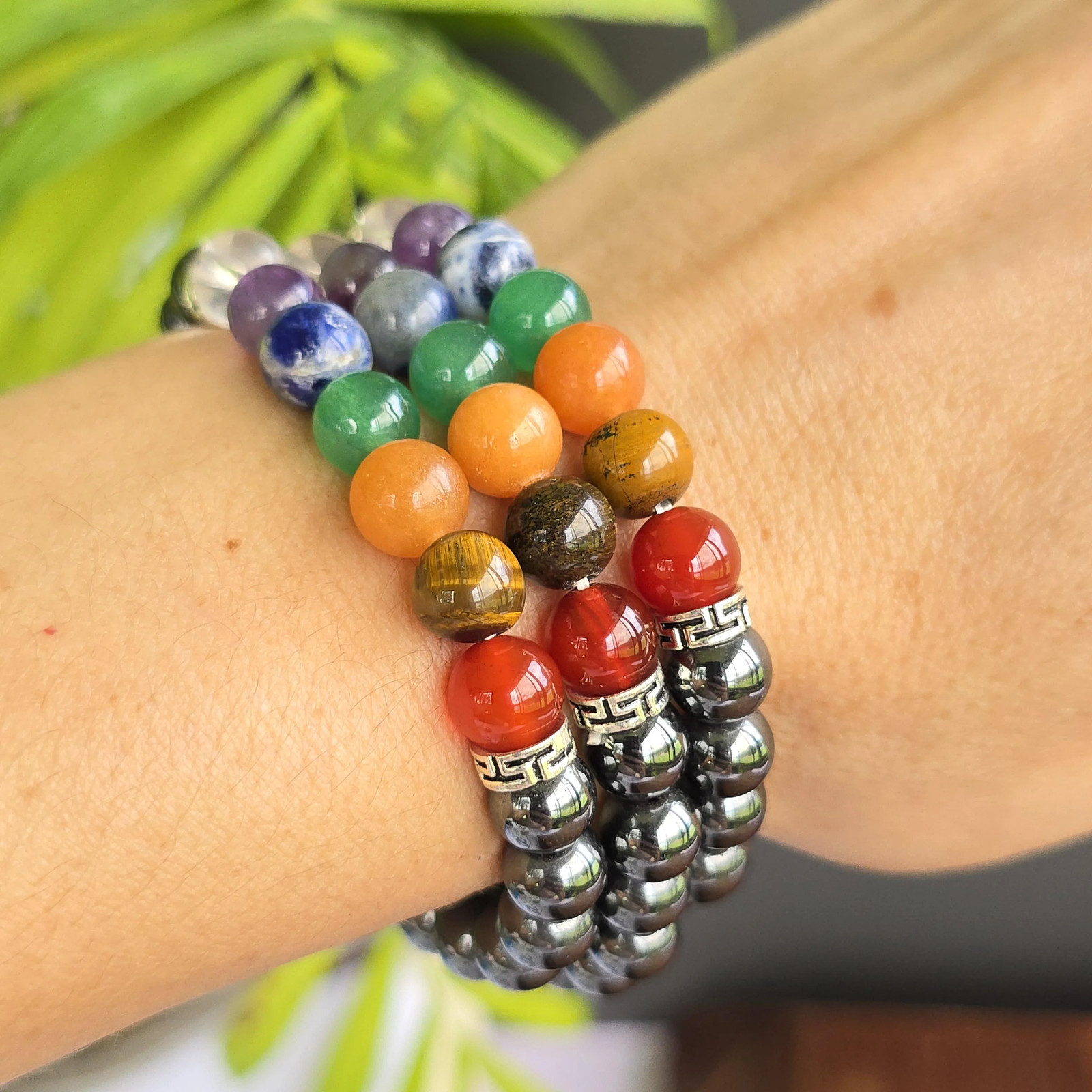 Seven Chakra Stone Hematite Bracelet: Handmade Gemstone Beaded Bracelet