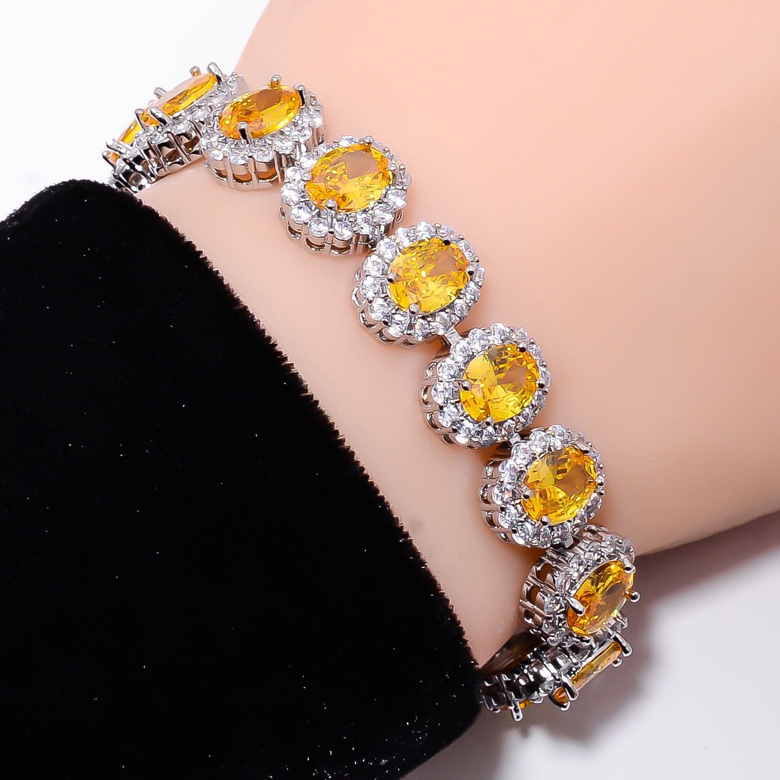 Citrine, CZ 925 Sterling Silver Adjustable Bracelet 7-8″ B14184, Gift for her