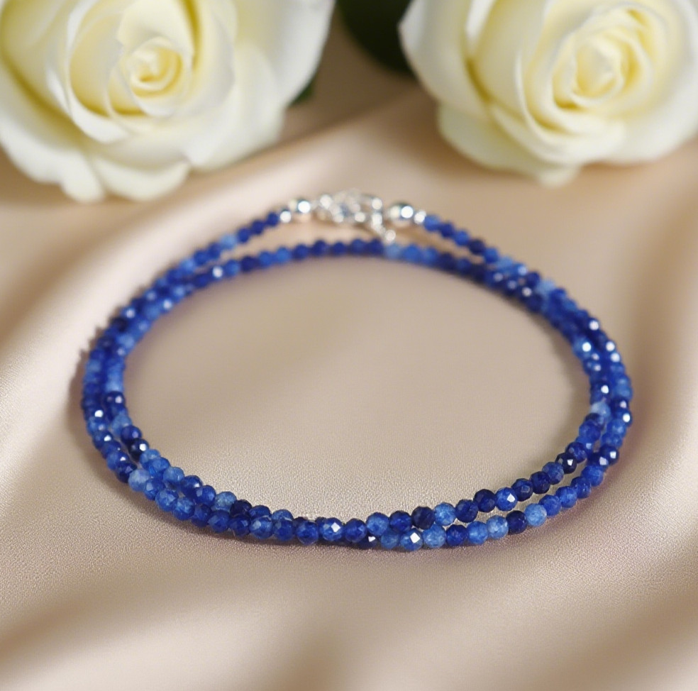 2mm Faceted Sapphire Choker Necklace Royal Blue Healing Crystal Dainty Boho Gift
