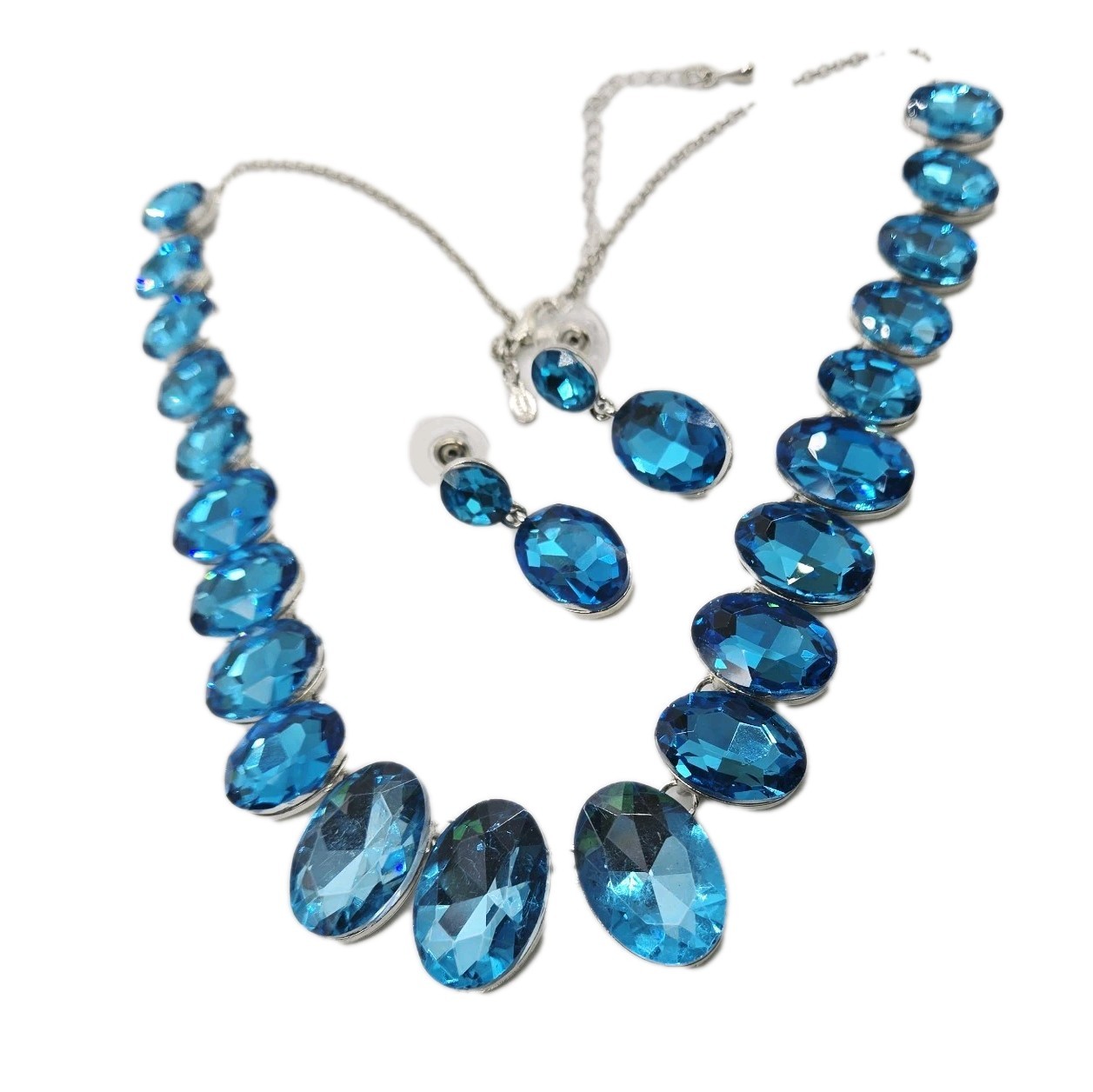 Kirks Folly Teardrop Treasures Necklace & Pierced Earrings Set Silver Blue