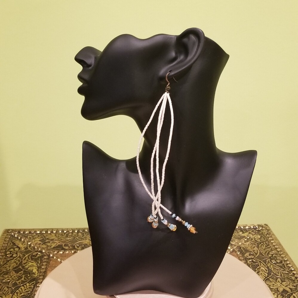 Extra Long Handmade Stranded Beads With Rhinestone Earrings