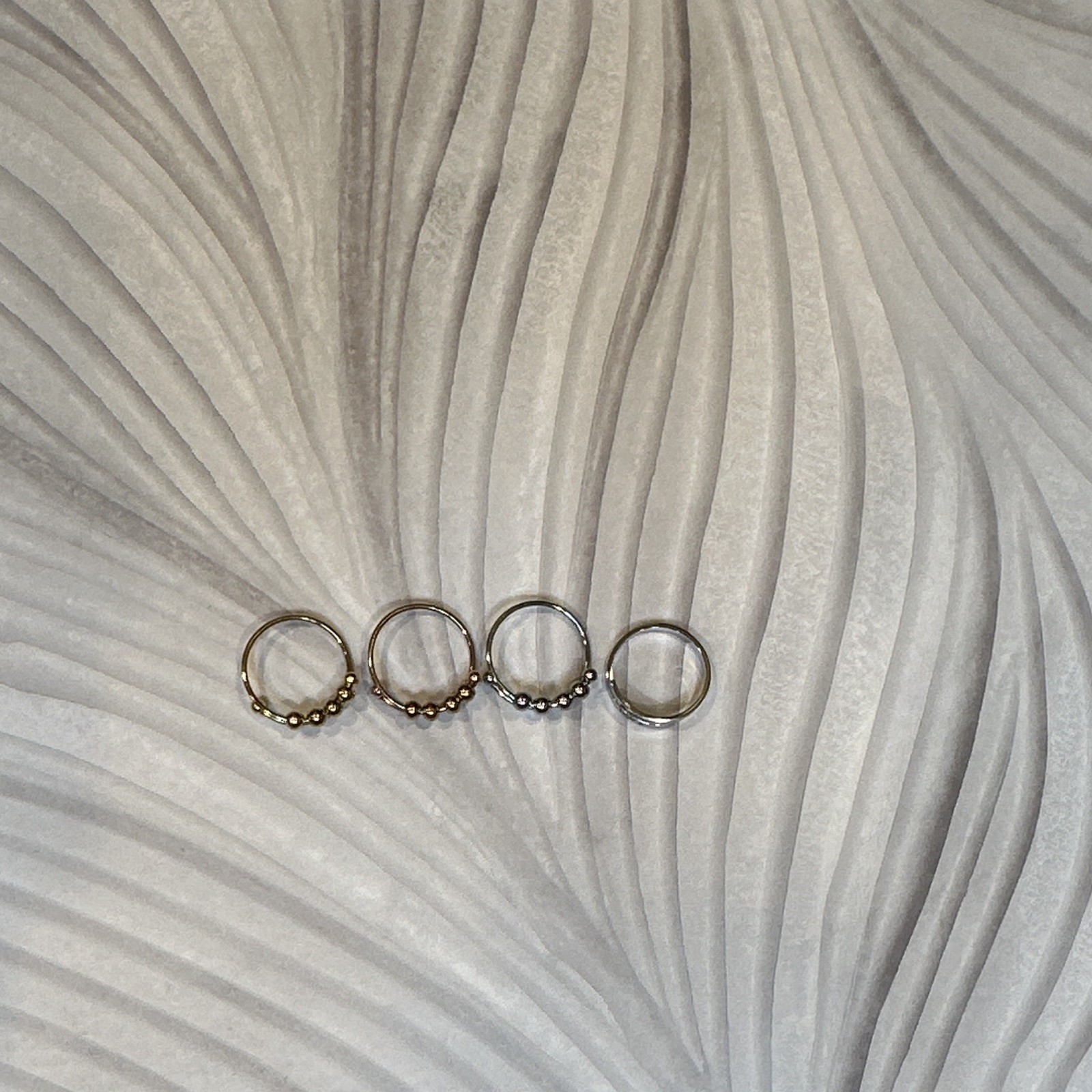 Adjustable Rings Lot of 4, Gold Silver Rose Gold Tone Cuff Band Rings, Size 7