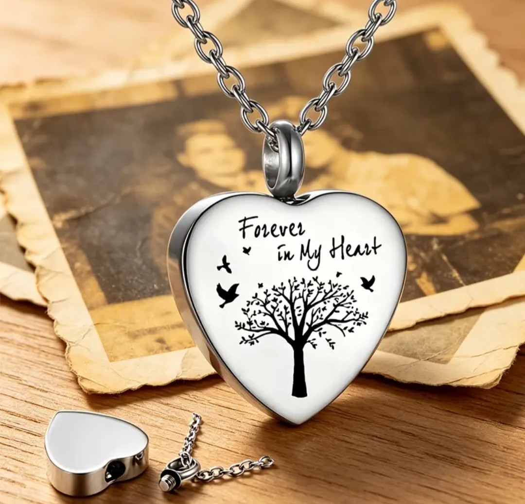 Cremation Jewelry Cylinder Urn Heart Necklace Pendant for Ashes Stainless Steel