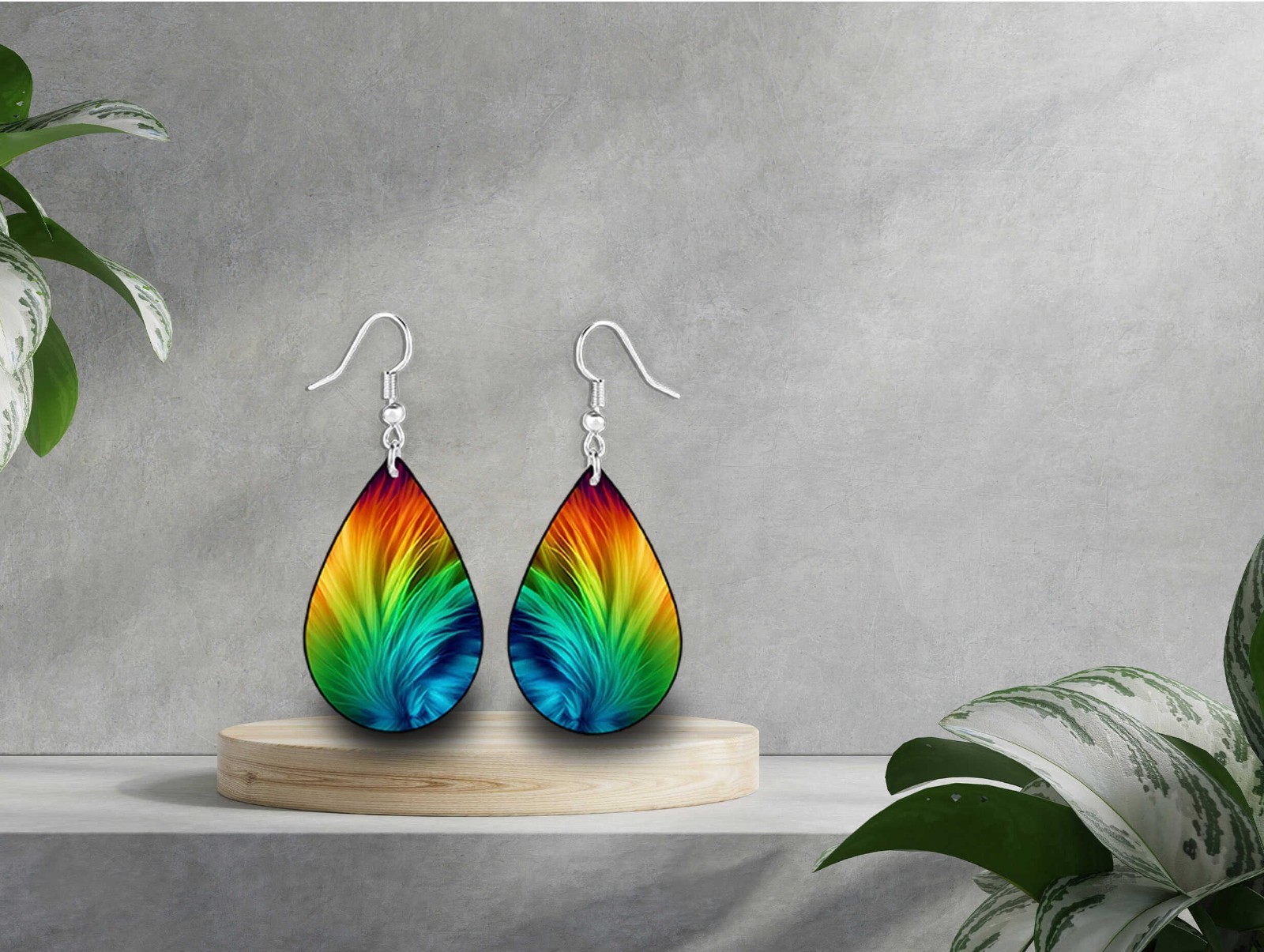 Rainbow Feather Teardrop Dangle Earrings Colorful Pride Sublimated Jewelry