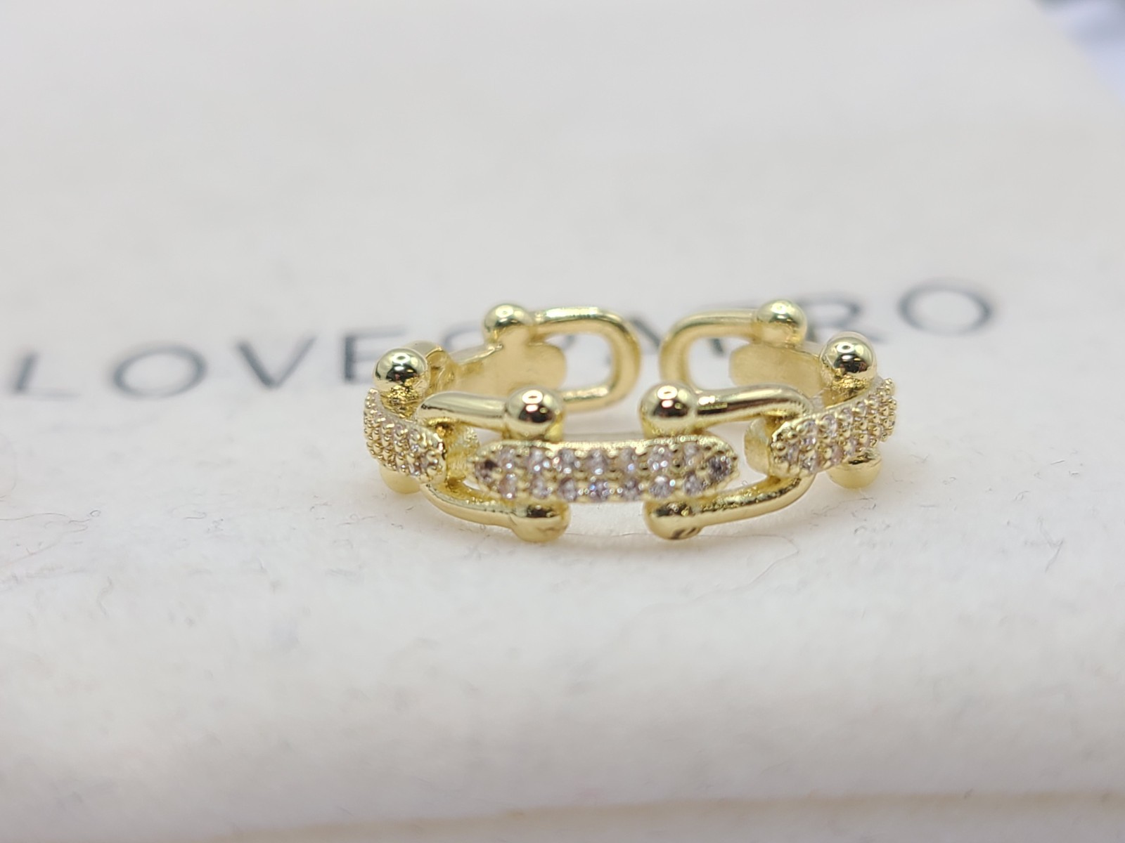 Love Aero Alexis Diamond Ring Gold Plated Adjustable Size 6-8