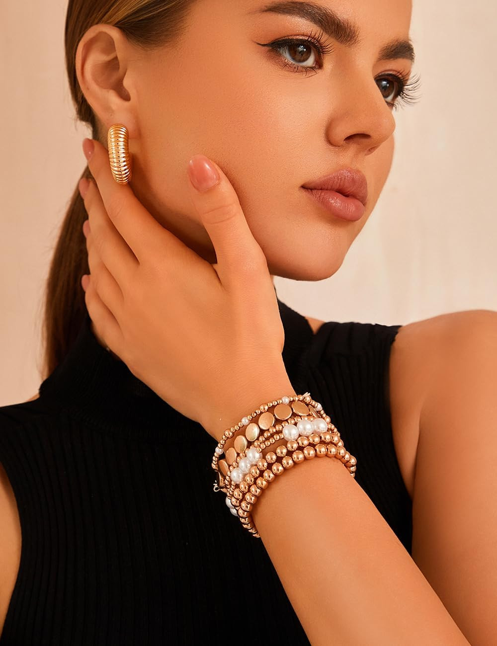 Gold Bracelets for Women Gold Bracelet Stack Pearl Beaded Bracelets for Women St