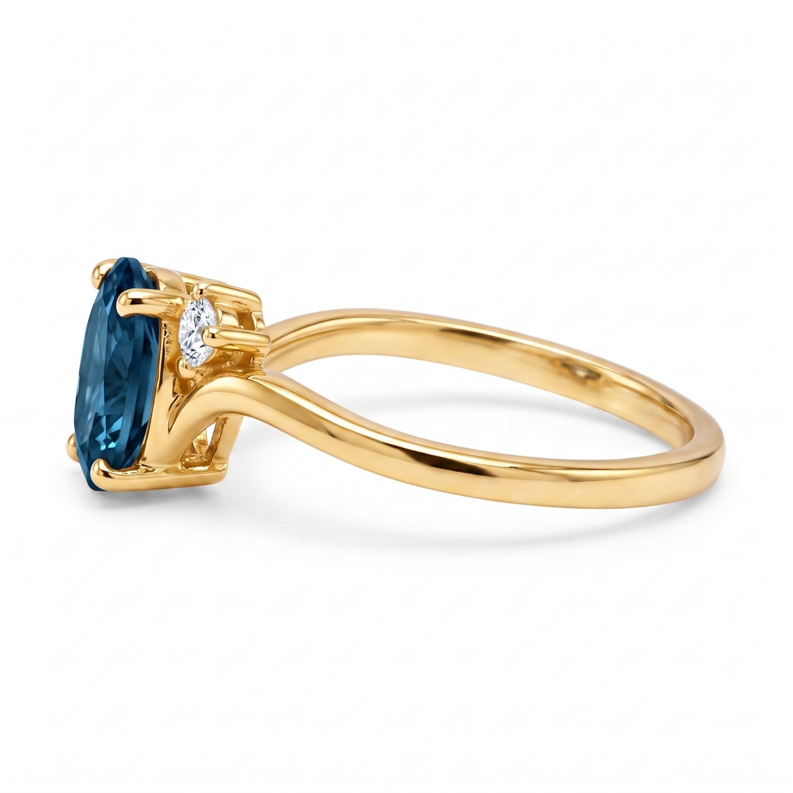 Natural London Blue Topaz Cluster Ring, 14k Yellow Gold Dainty Minimal Band Ring