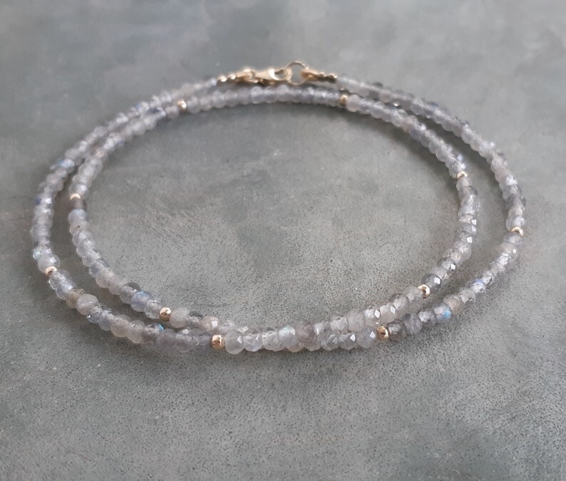 Flashy Labradorite Faceted Round Gemstone Gold Filled Beads Women Necklaces 24”
