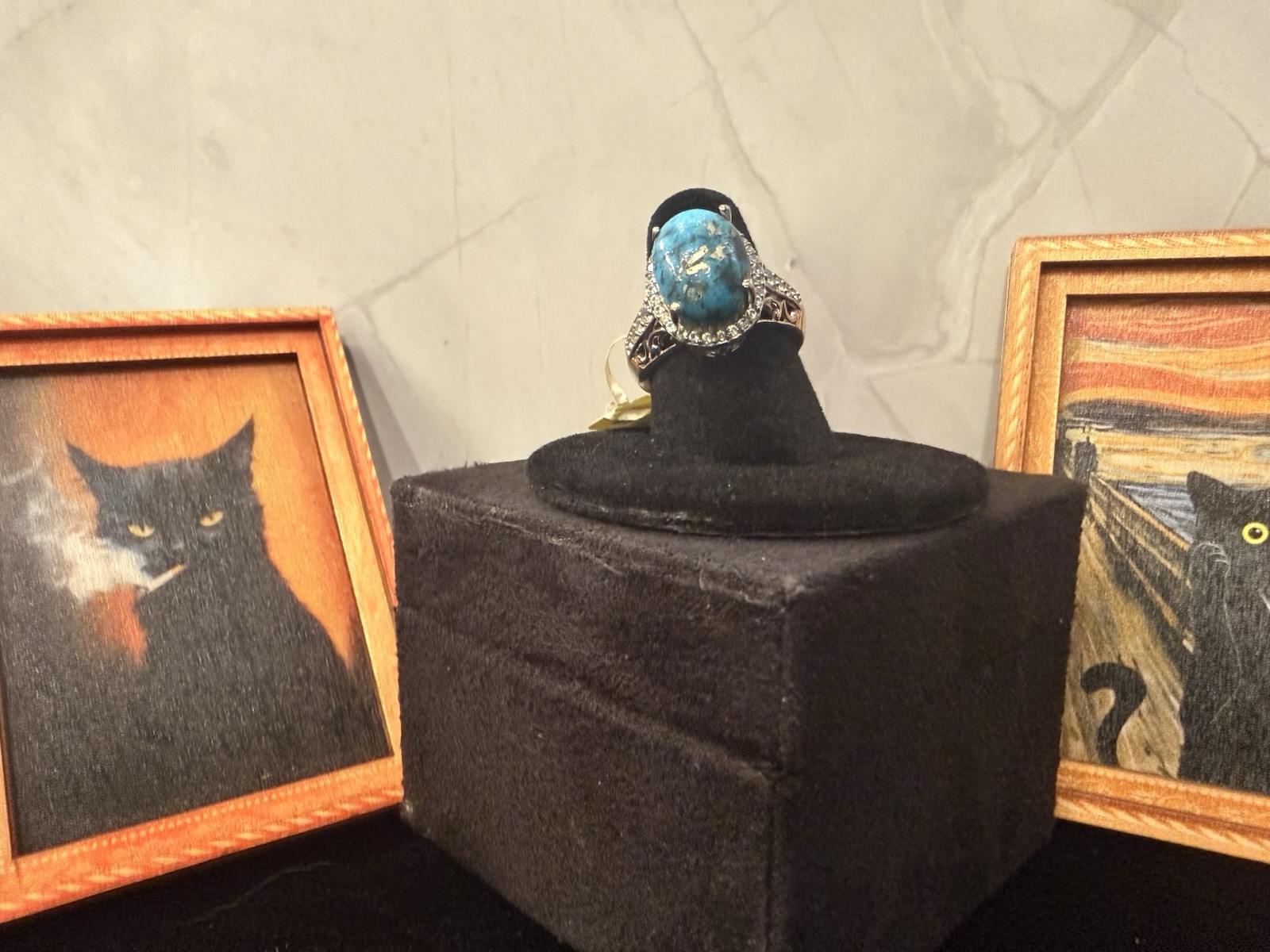 925 Sterling Silver Oval Blue Turquoise CZ Halo Cocktail Ring Size 7