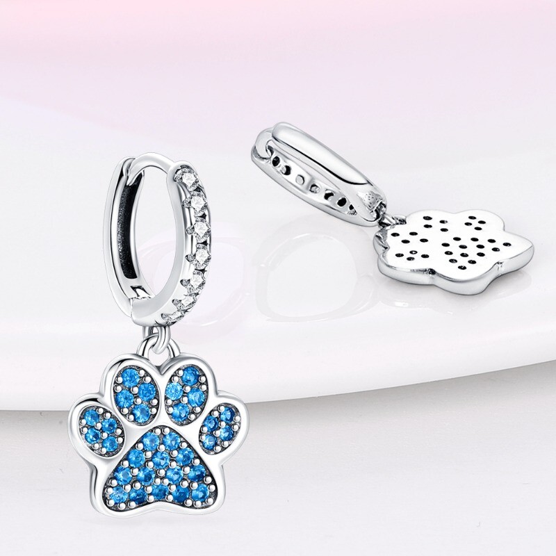 KUNSIR 925 Sterling Silver Blue Mini Paw Drop Hoop Earrings For Women Jewelry