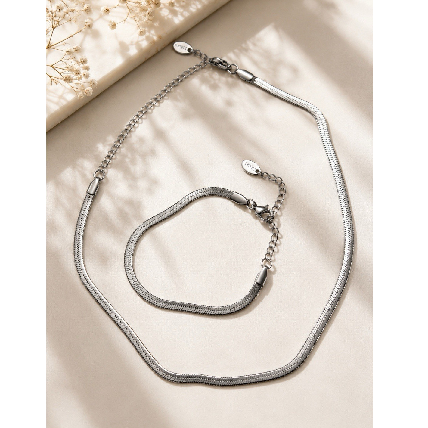Stainless Steel Necklace Bracelet Jewelry Set