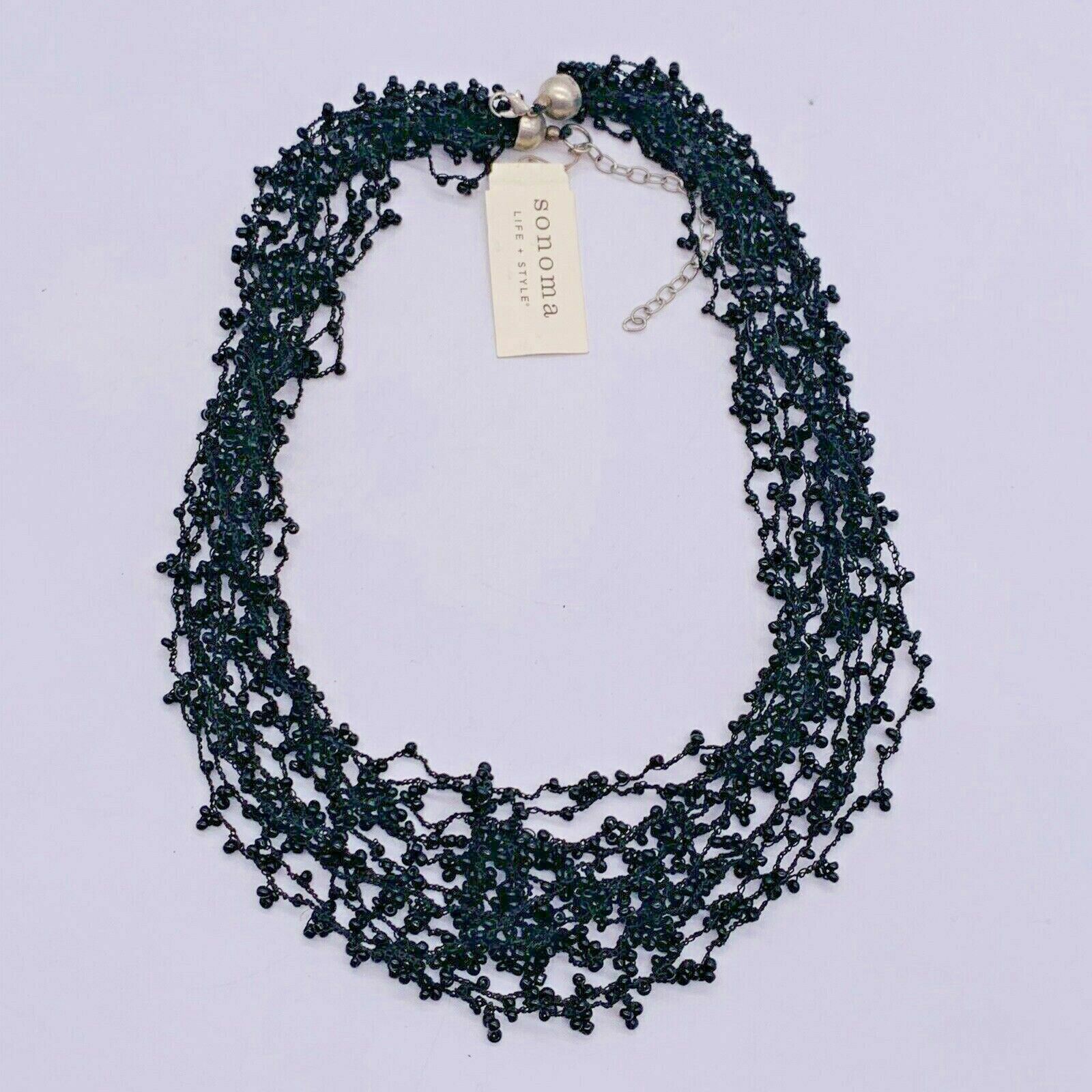 NWT Sonoma Life + Style 13 Strand Beaded Chain Necklace Black 24″ Made in India