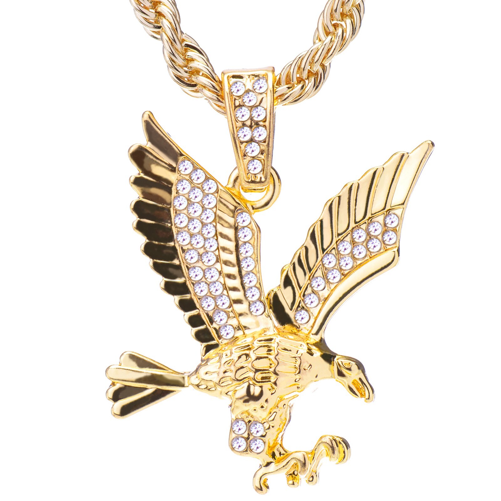 Men’s Hip Hop 18k Gold Plated Iced Eagle 20″ Rope Chain Necklace HC 1121 G