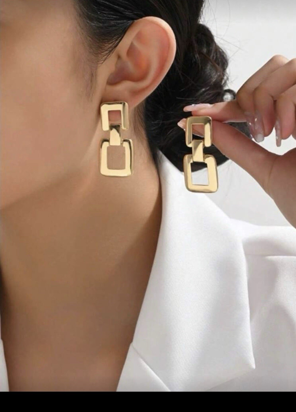 NEW WOMEN’S MEDIUM SMALL YELLOW GOLD 18KT PLATED SQUARE LINK DANGLE DROP EARRING