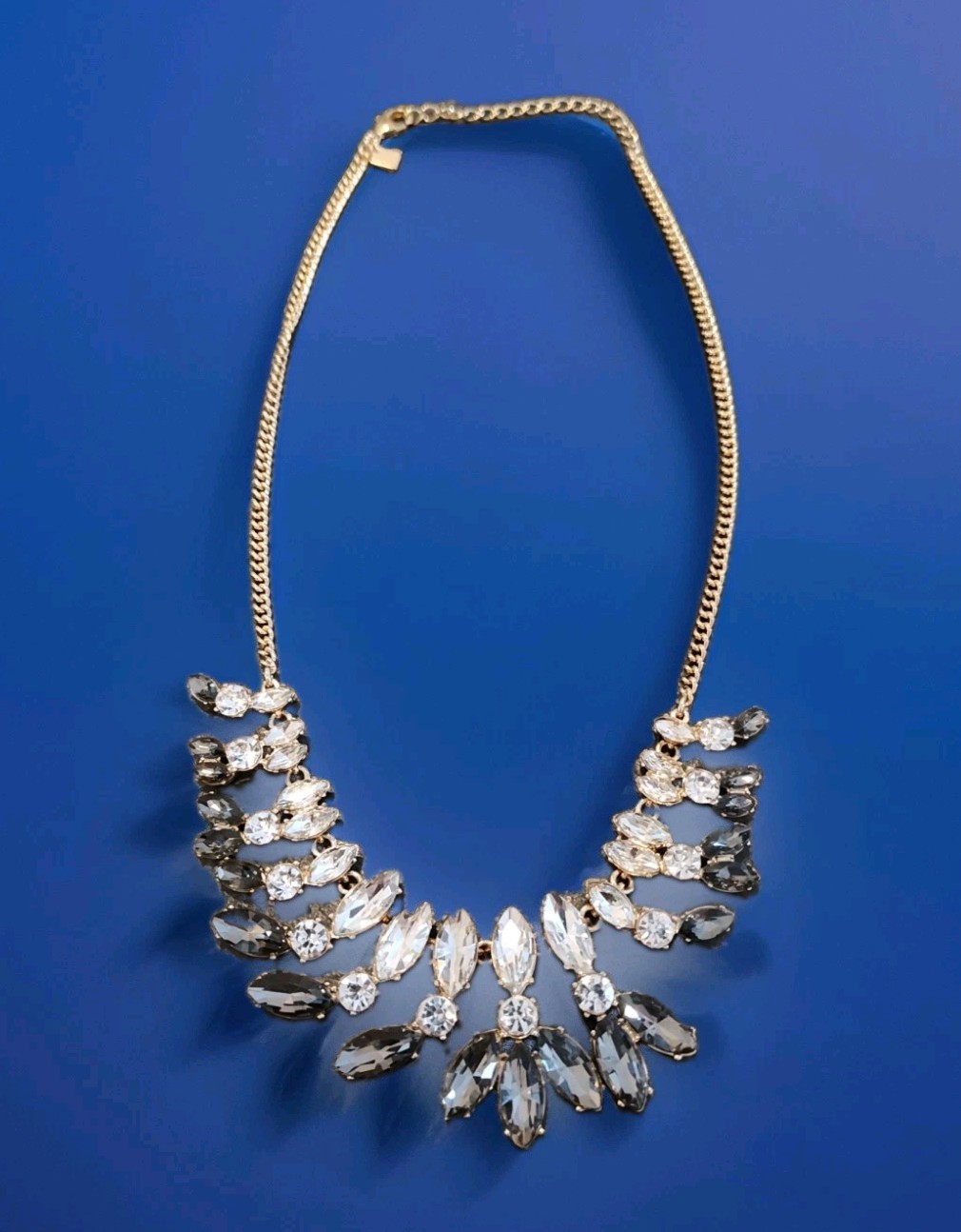 Banana Republic Gold Tone Gray and Clear Rhinestone Statement Bib Necklace