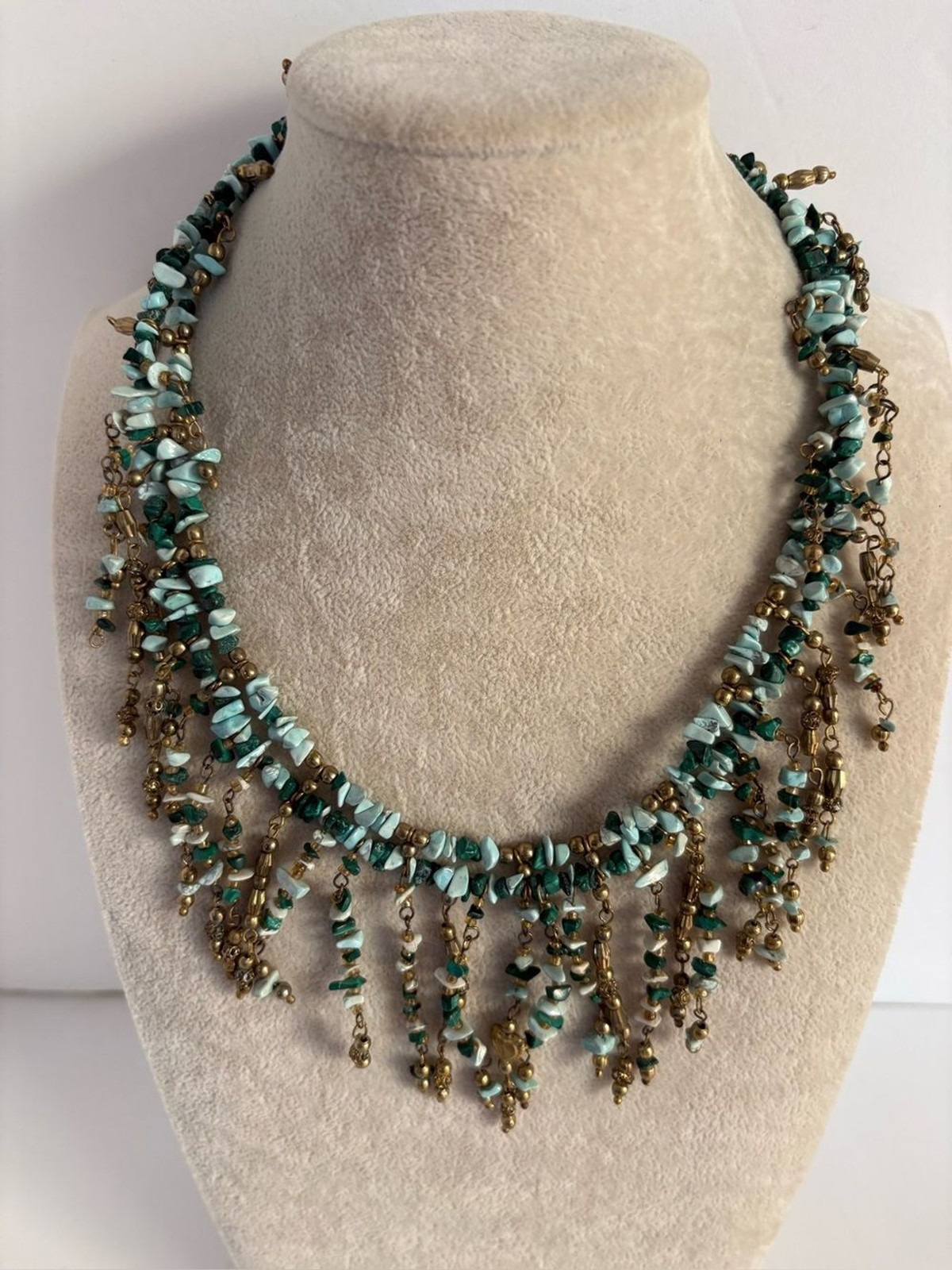 Chico’s Turquoise Fringe Statement Necklace Boho Southwestern 18″