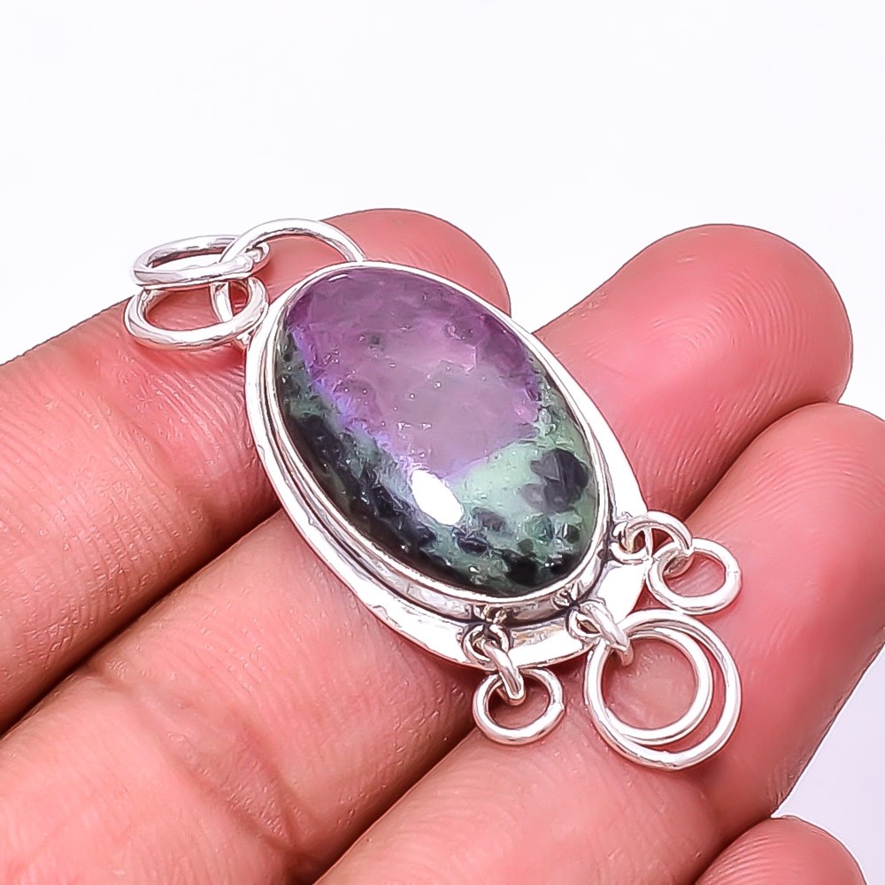 Ruby With Zoisite – Tanzania 925 Sterling Silver Pendant 1.95″ P10