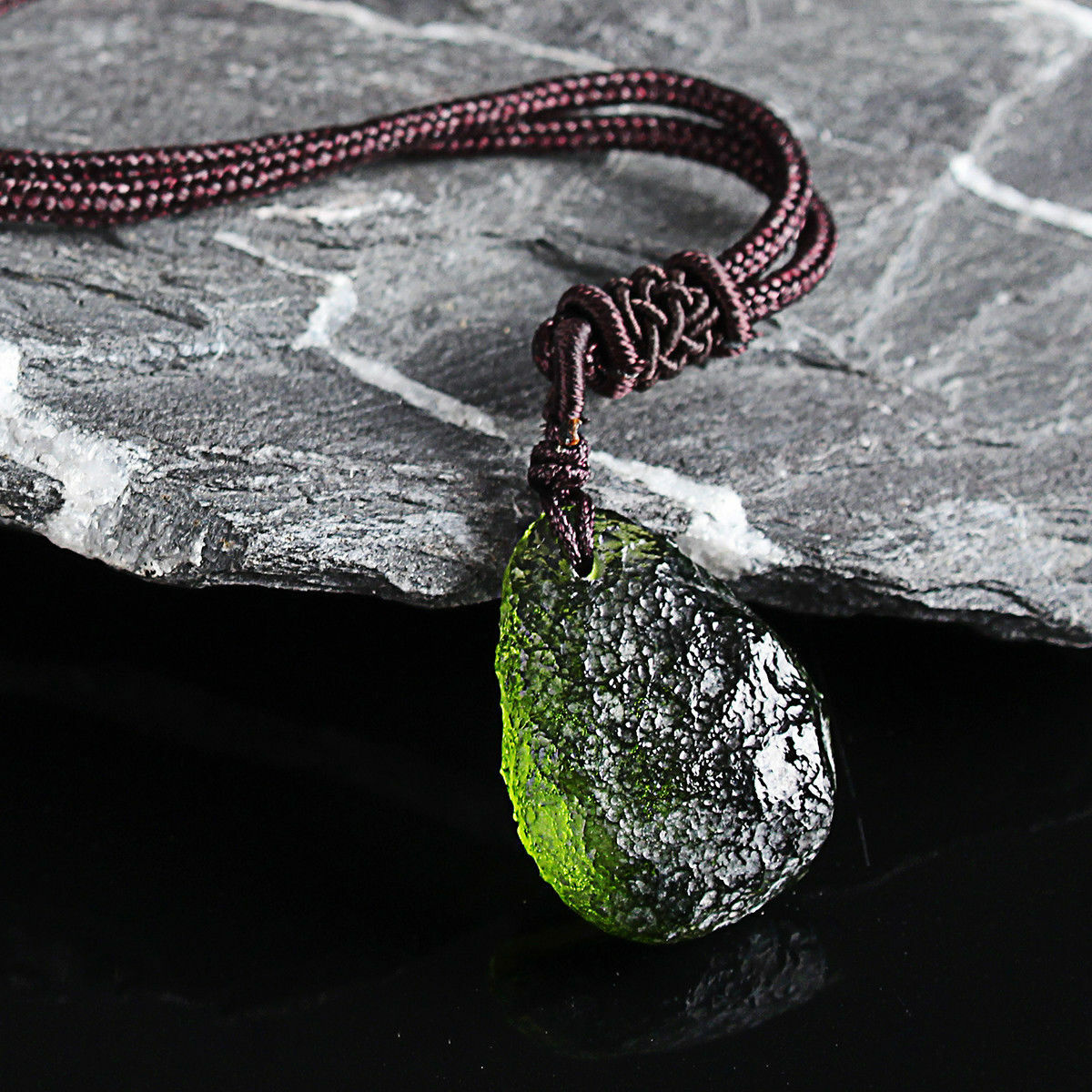 Man-Made Green Moldavite Aerolites Crystal Stone Pendant Energy Chakra Necklace