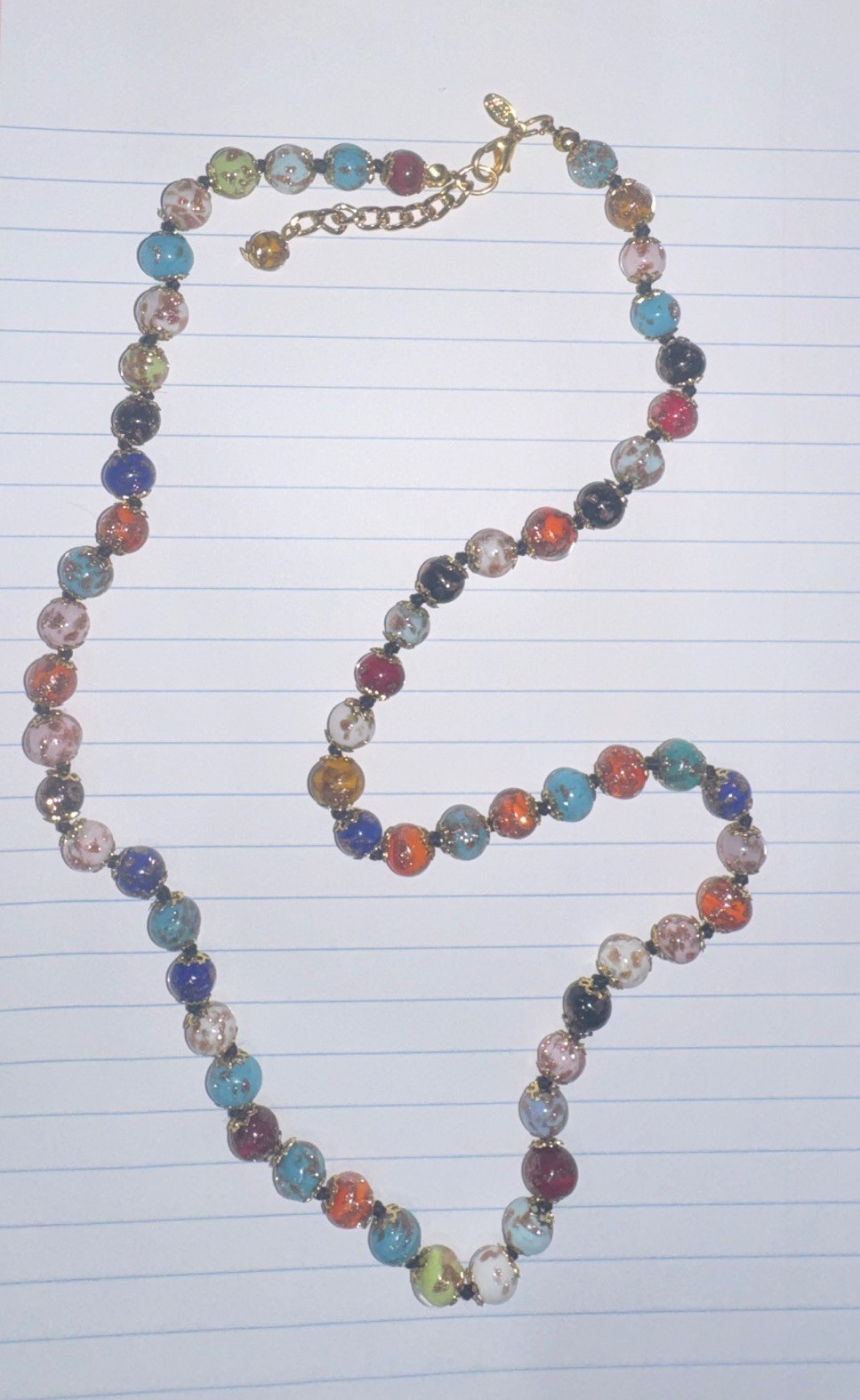 Multicolor Round Glass Beaded Necklace, Adjustable Ball/Bead Chain, Lobster