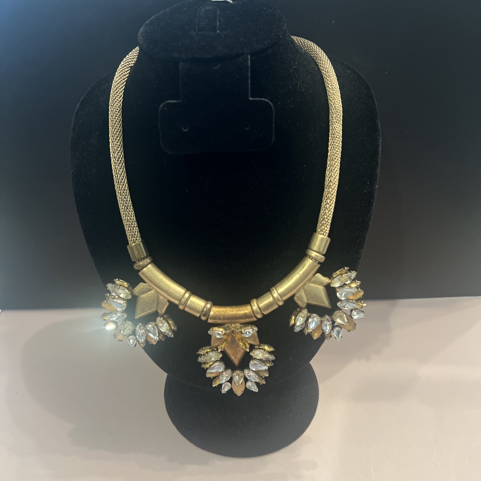 STELLA & DOT Designer Signed Gold Vintage & Faceted Stone Statement Necklace