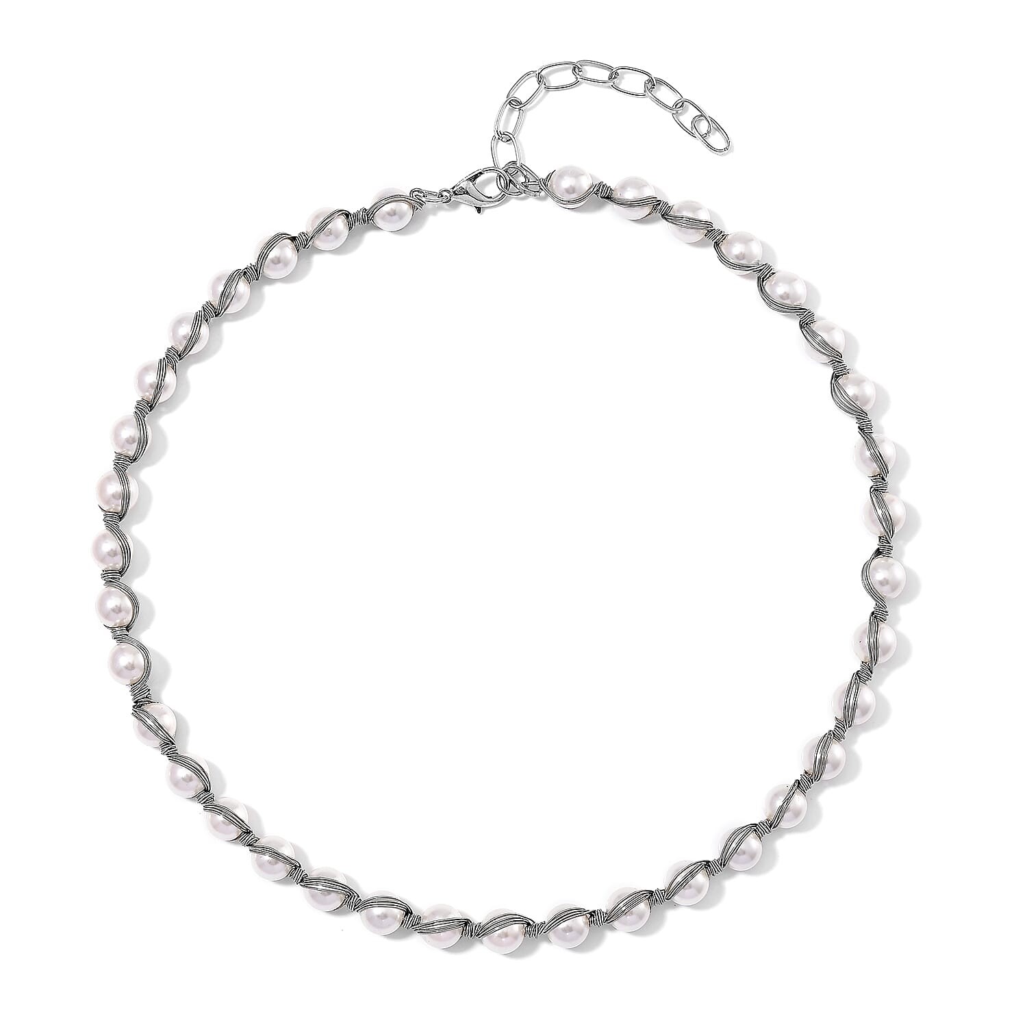White Shell Pearl Chocker Necklace in Silvertone 16-20 Inches