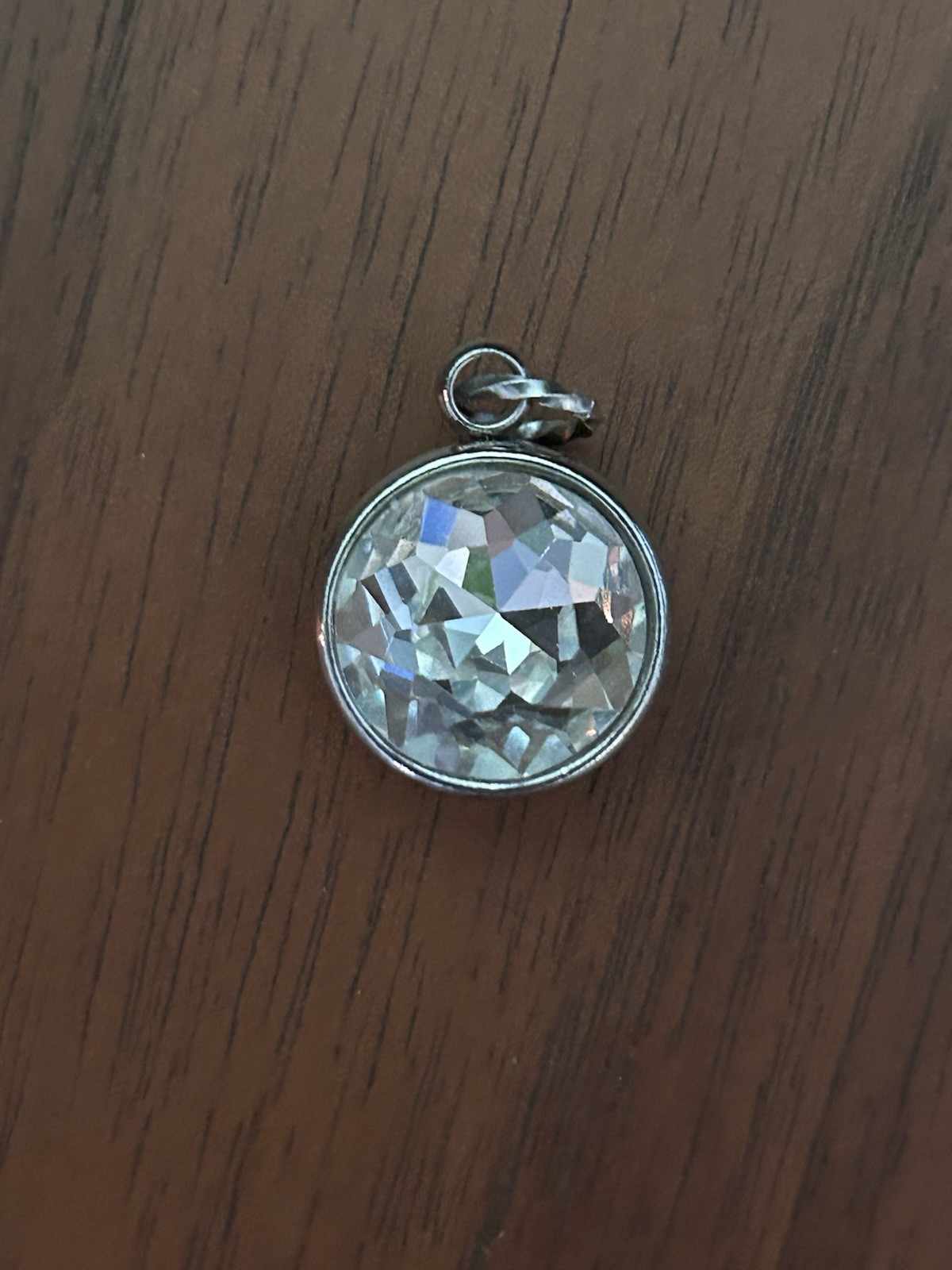 Clear Faceted Crystal Round Silver Pendant