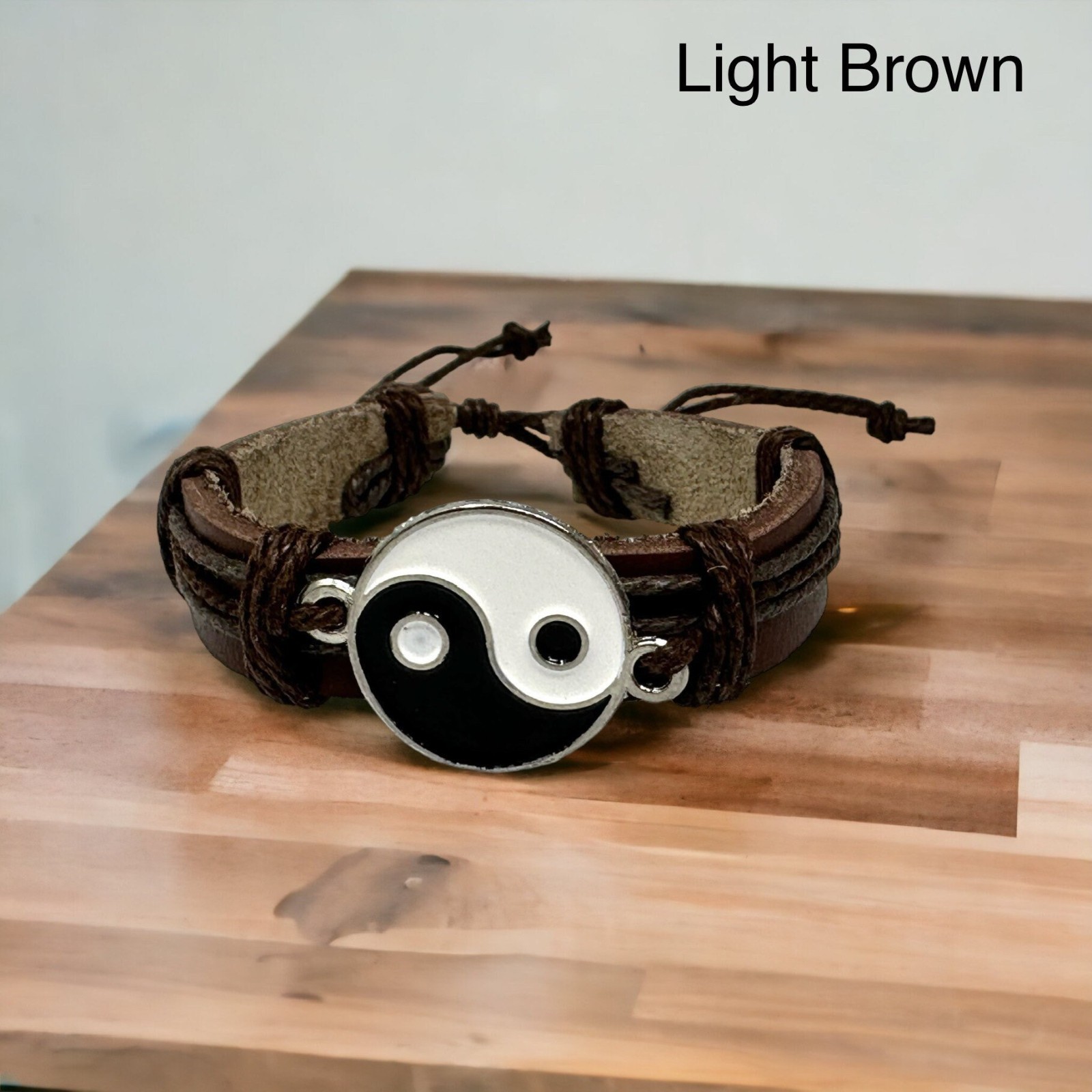 Yin Yang Leather Bracelet Adjustable Unisex Handmade Balance Symbol 6-10in