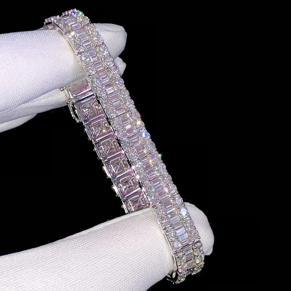 7Ct Asscher Cut Simulated Diamond Women Tennis Bracelet 14k White Gold Plated