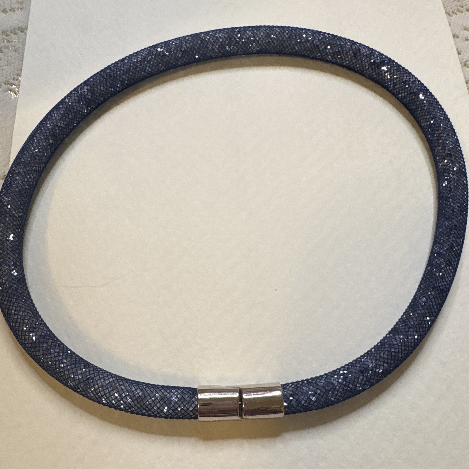 Authentic Swarovski Signed Blue Crystal Mesh Choker Necklace Magnetic Closure