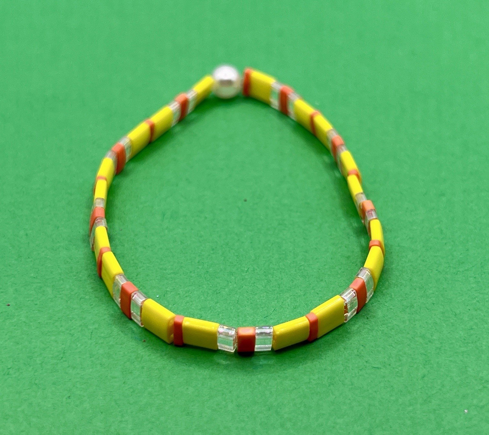Elastic Tila Bead Bracelet 6.5 Inches: Yellow/Orange