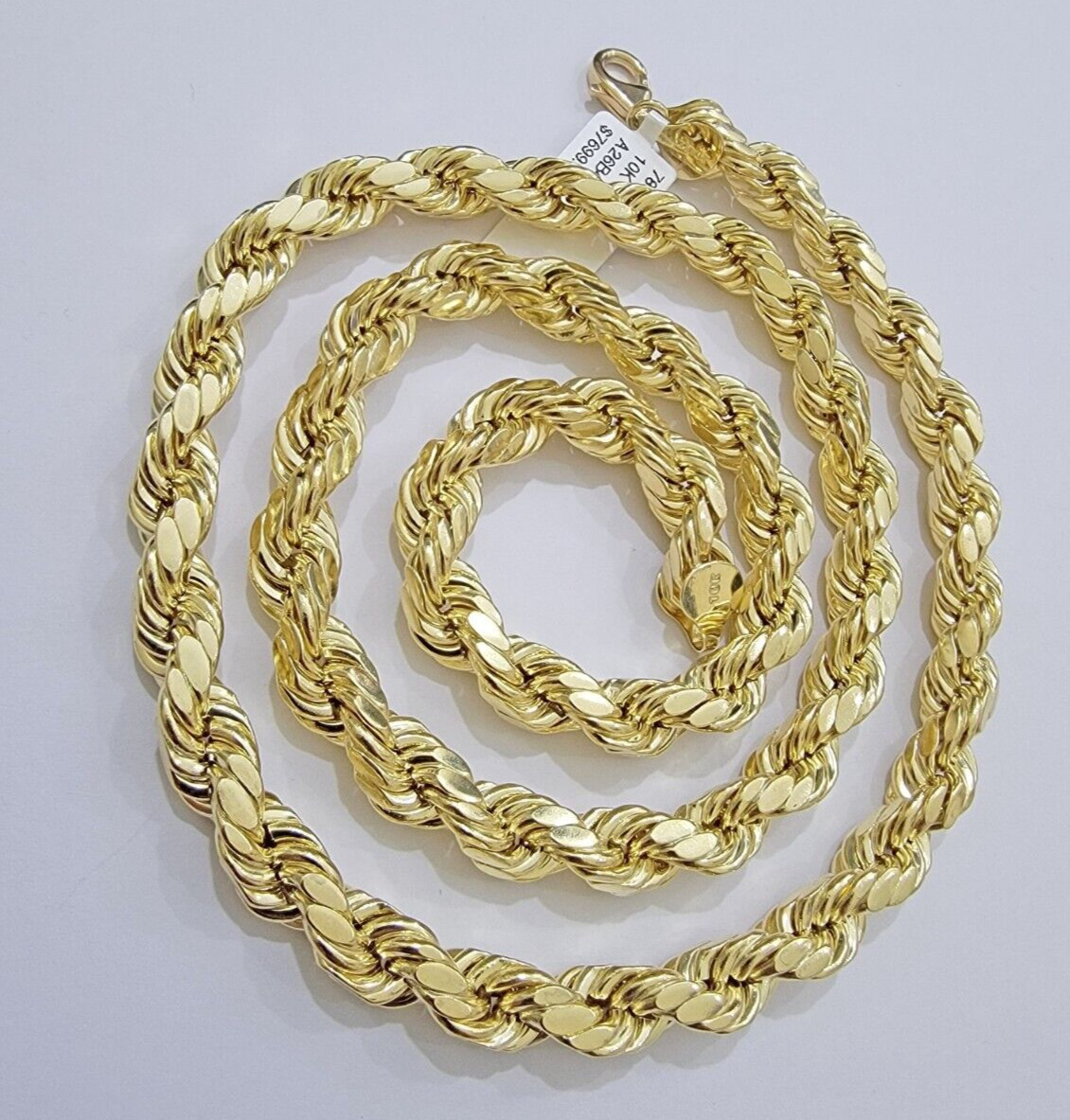 10k Yellow Gold Rope Chain Necklace 24 Inch 8mm Diamond Cuts Men’s REAL 10KT