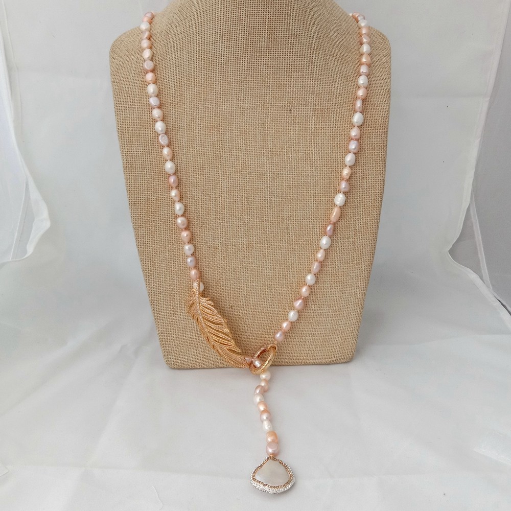 37” Multi Color Baroque Pearl Necklace Pendant CZ Connector