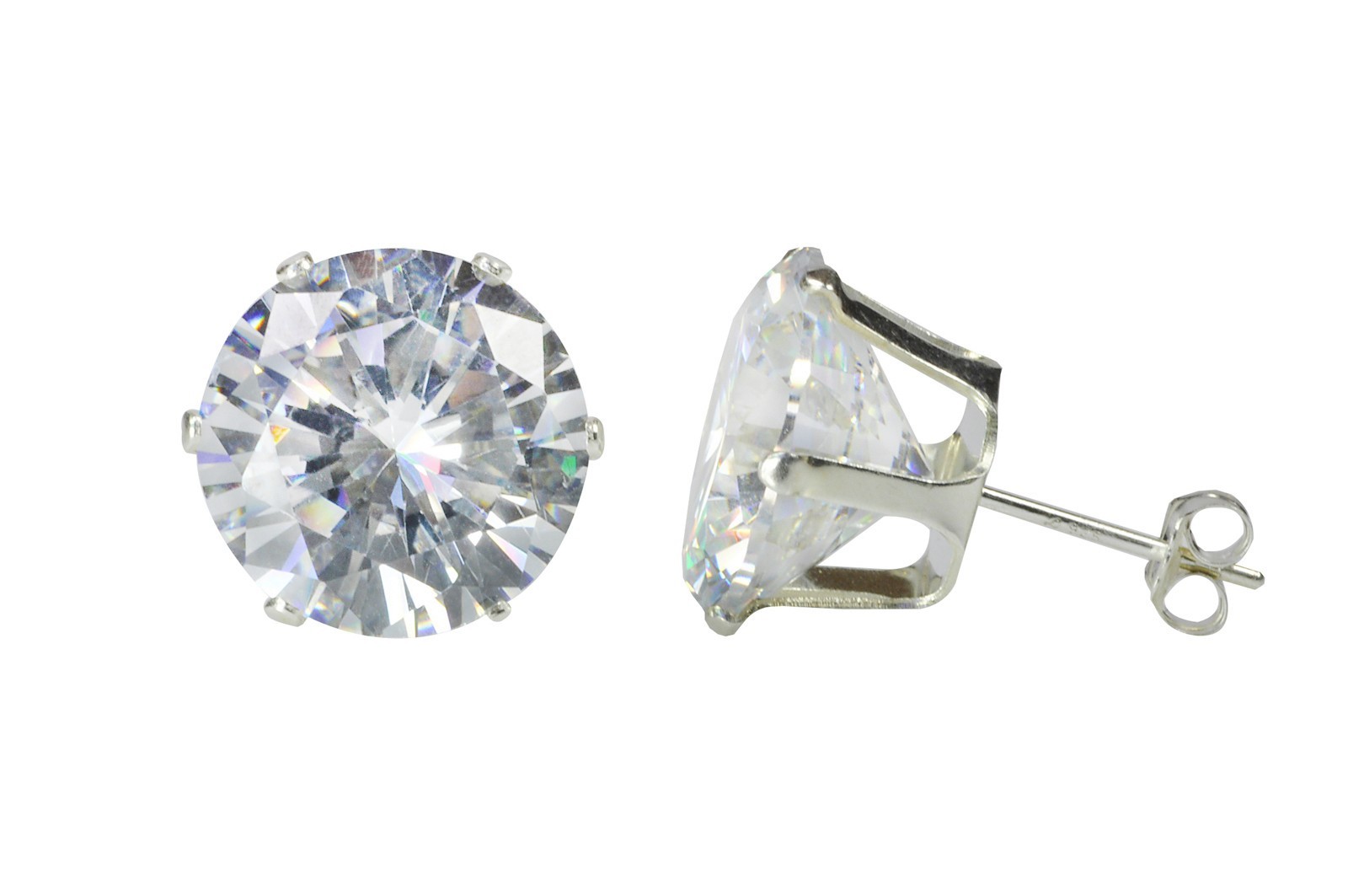 Sterling Silver CZ Stud Earrings Round Prong Set HUGE SIZES 9mm-14mm