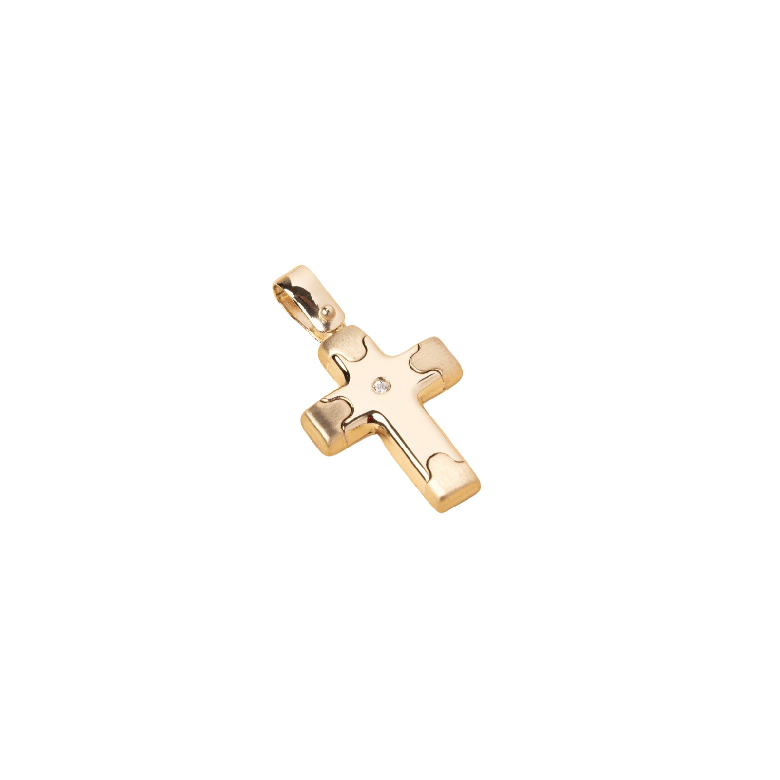 14K Solid Gold Cross pendant with cubic zirconia Made In Italy stamped 585