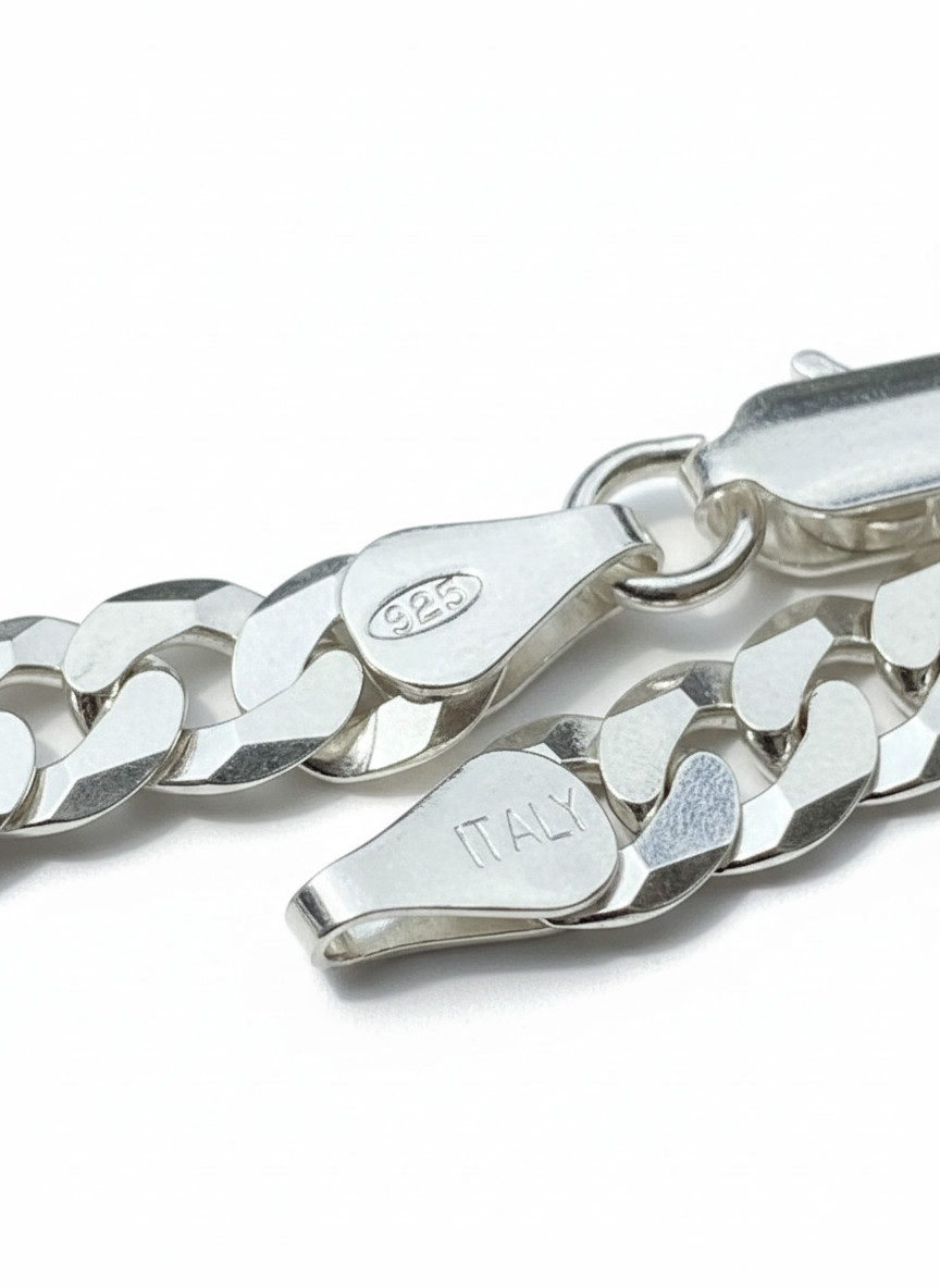 Real Solid 925 Sterling Silver Flat Curb Cuban Link Bracelet 3-10mm ITALY MADE