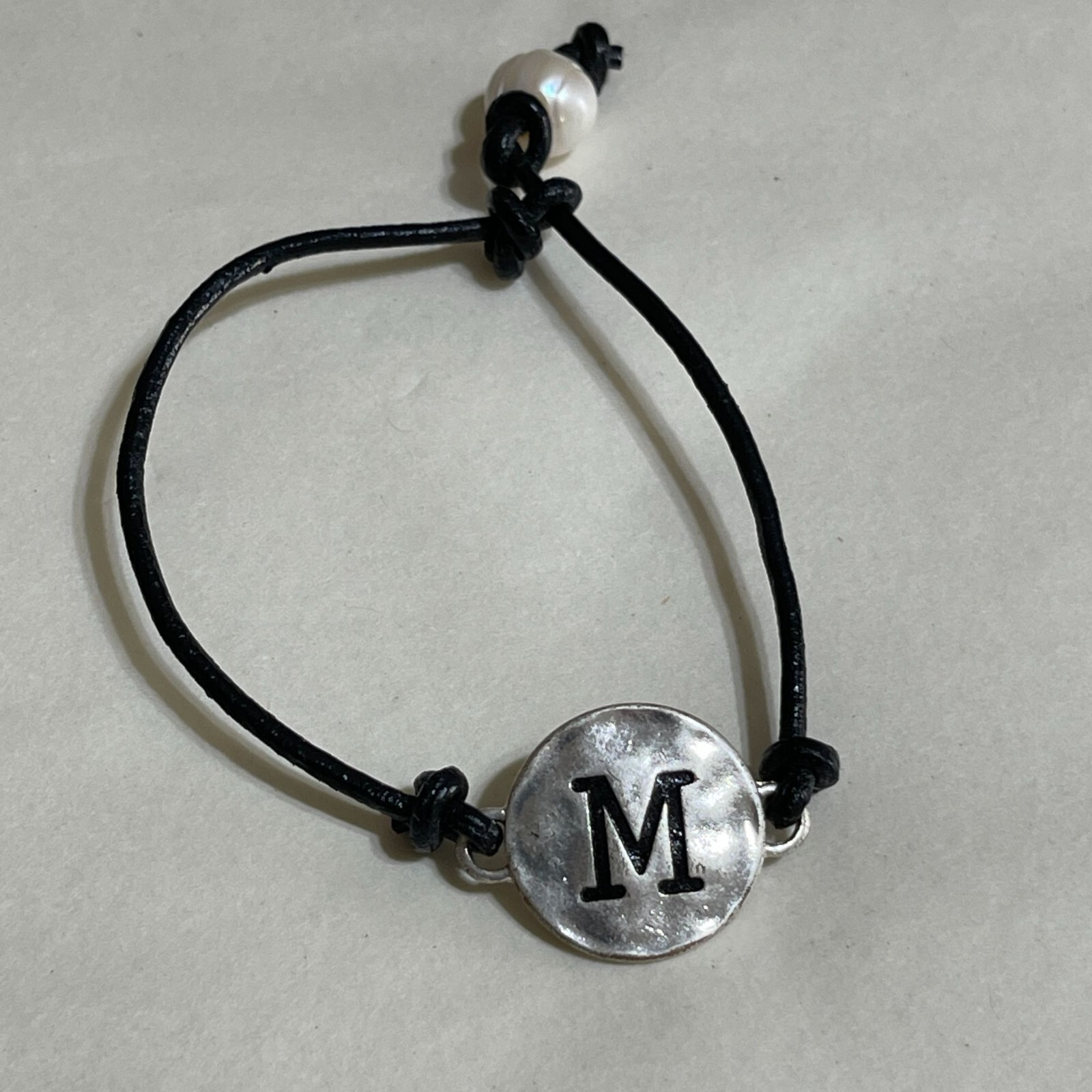 4 Monogramed “M” Bracelets Adjustable Bangle Stackable Silver Tone