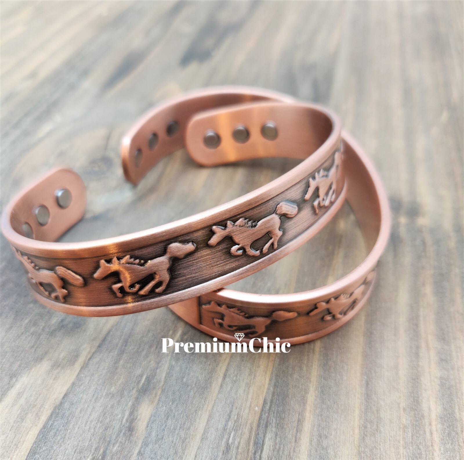 PURE SOLID COPPER Magnetic Bracelet Men’s Arthritis Therapy Horse Western Cuff
