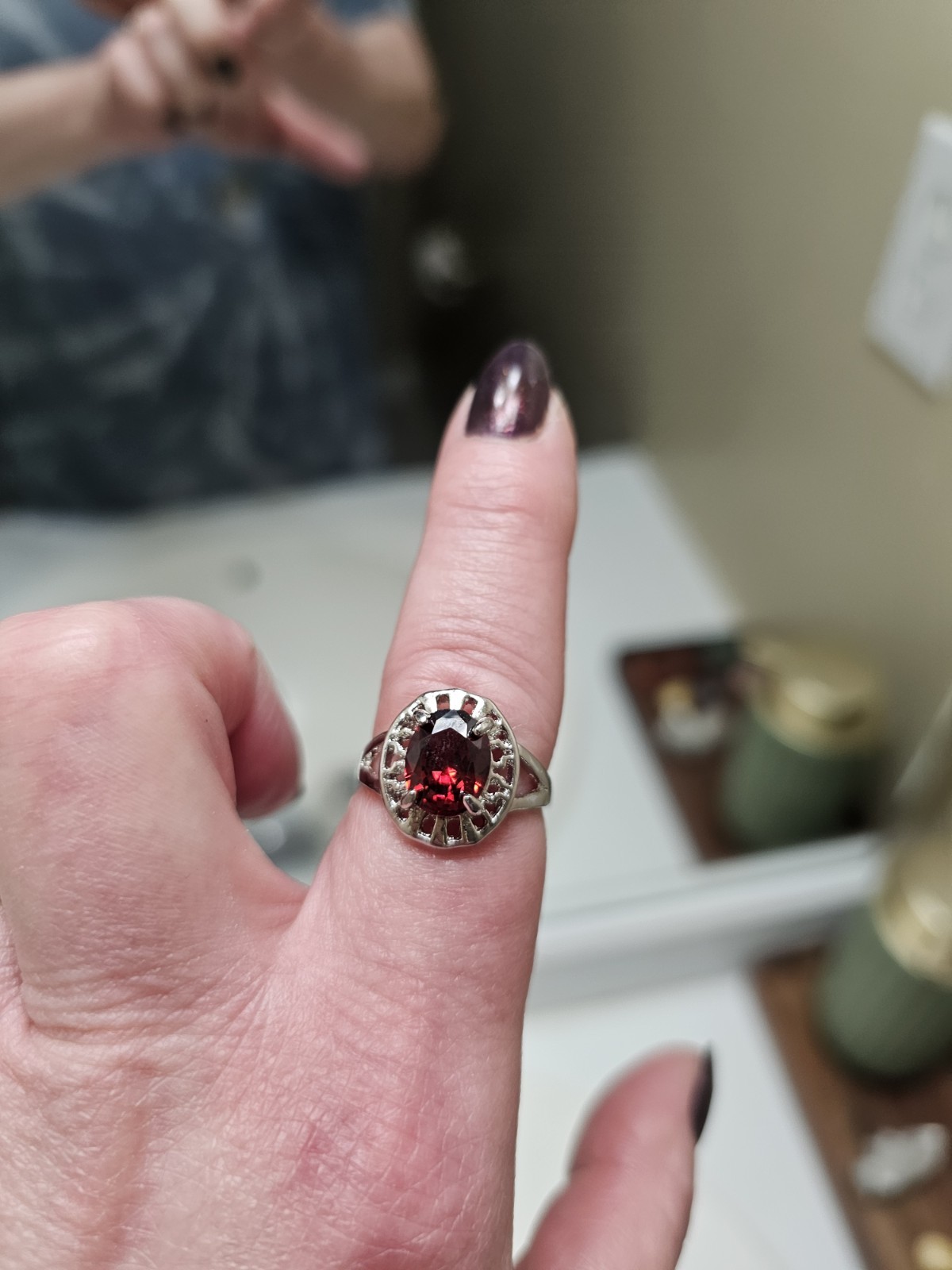Size 7.5-8 Gorgeous Red Cocktail Ring, I Believe Is Stainless Steel. No Other…