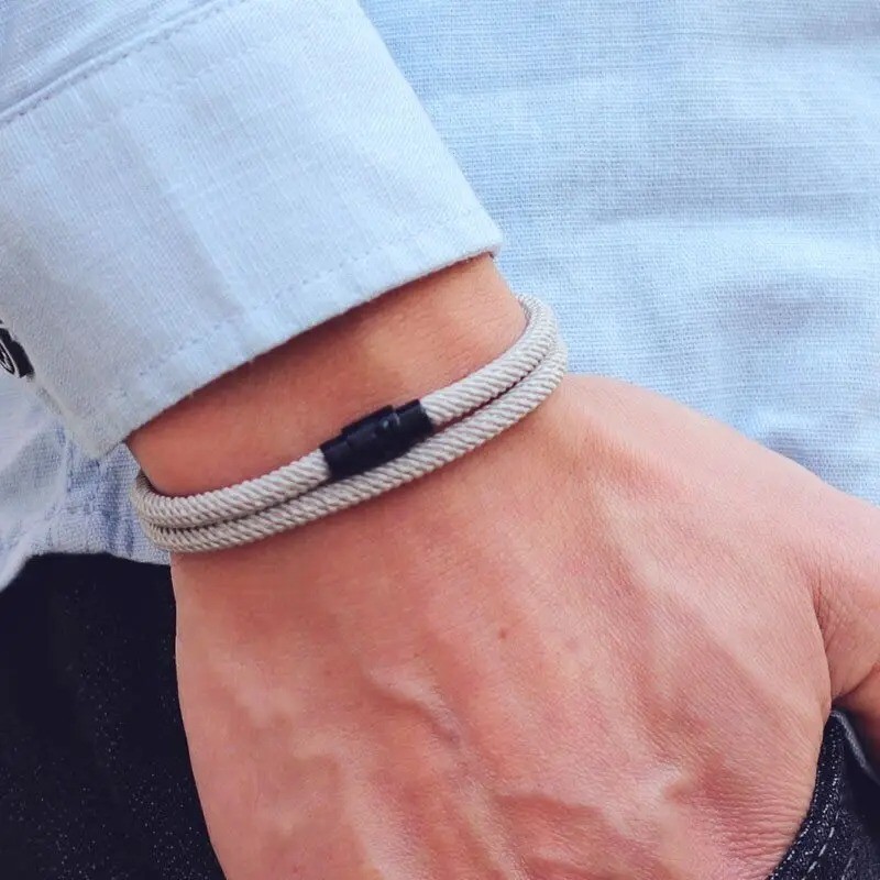 Simple Style Men’s Rope Bracelet Double Layer Thread Fabric Casual Accessory