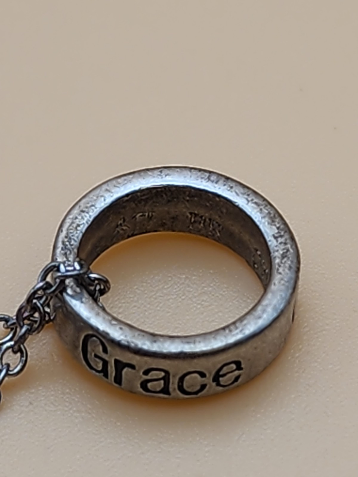 Vtg ATI CN Signed Faith Wisdom Grace Rings Necklace Silver Tone FREE $HIPPING!!