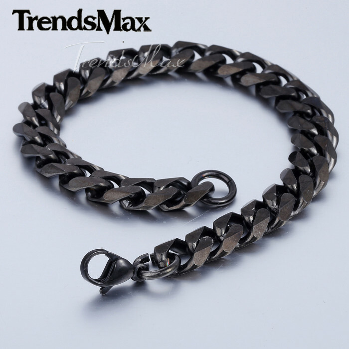 10″ 3-11mm Black Stainless Steel Curb Cuban Link Chain Anklet Bracelet for Ankle