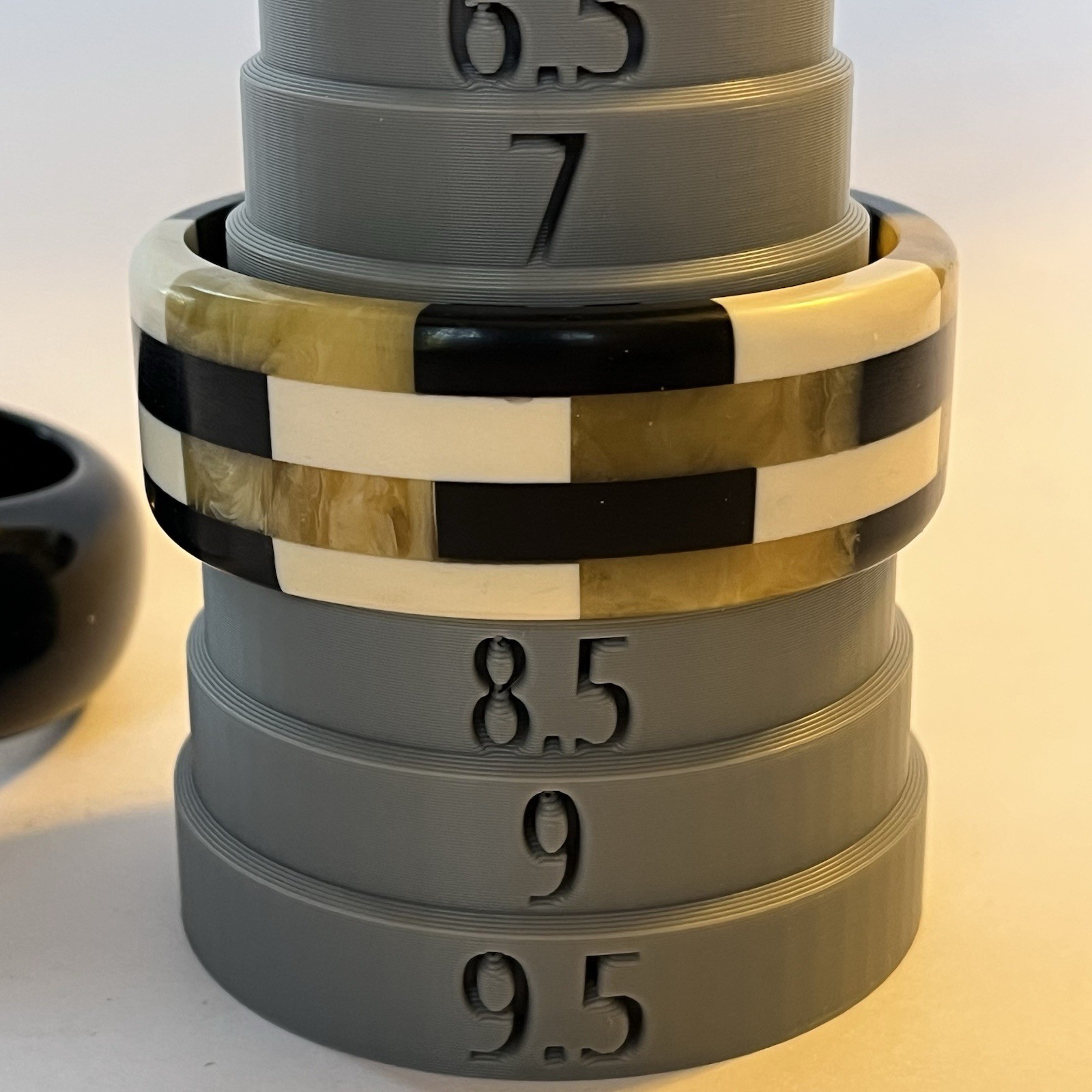 3 Resin Acrylic Bangles Laminated Inlay Black Domed Slim Marbled Retro Mod Stack
