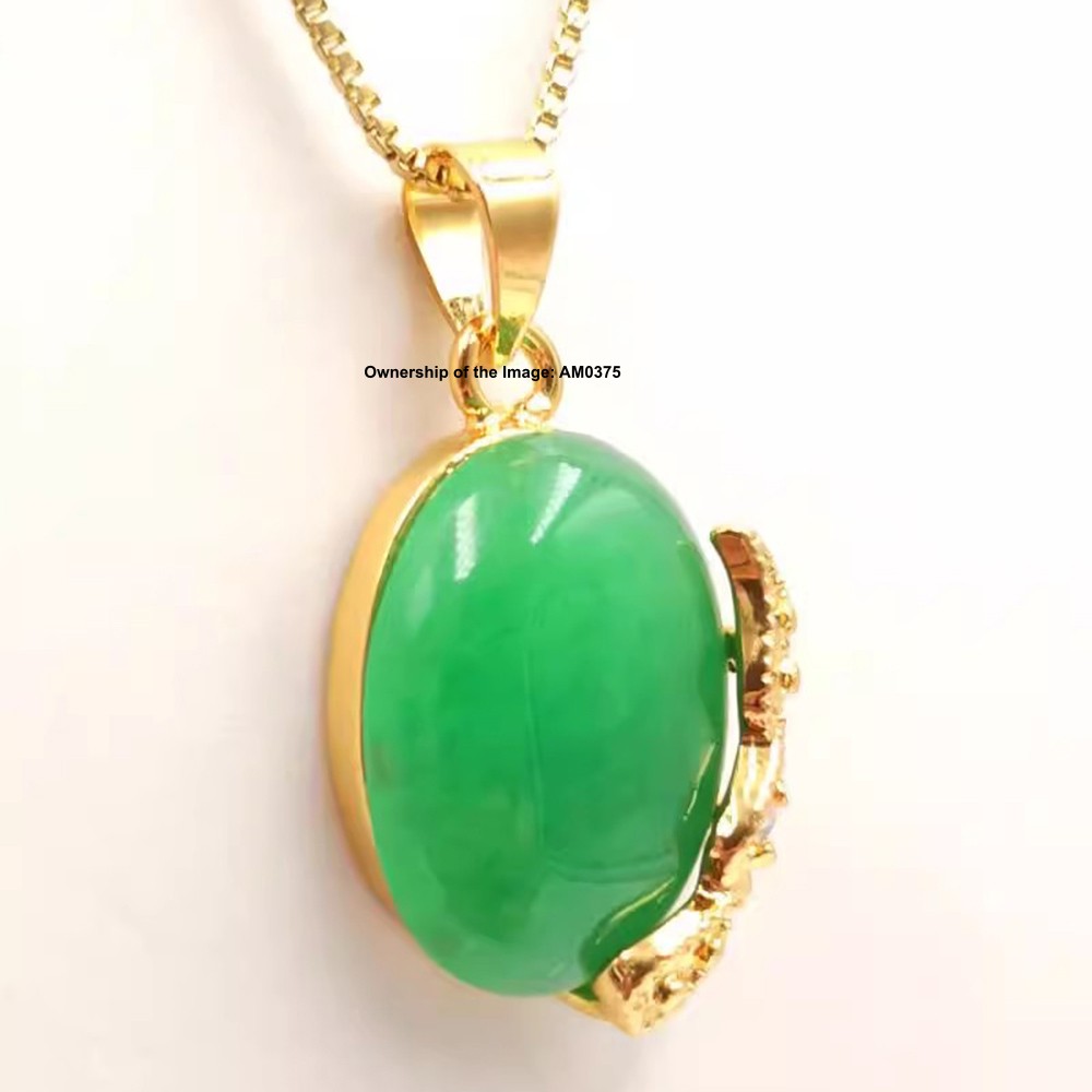NEW Yellow Alloy Heating Jade Pendant Leaf Pattern & Oval Jade Pendant 25mm H