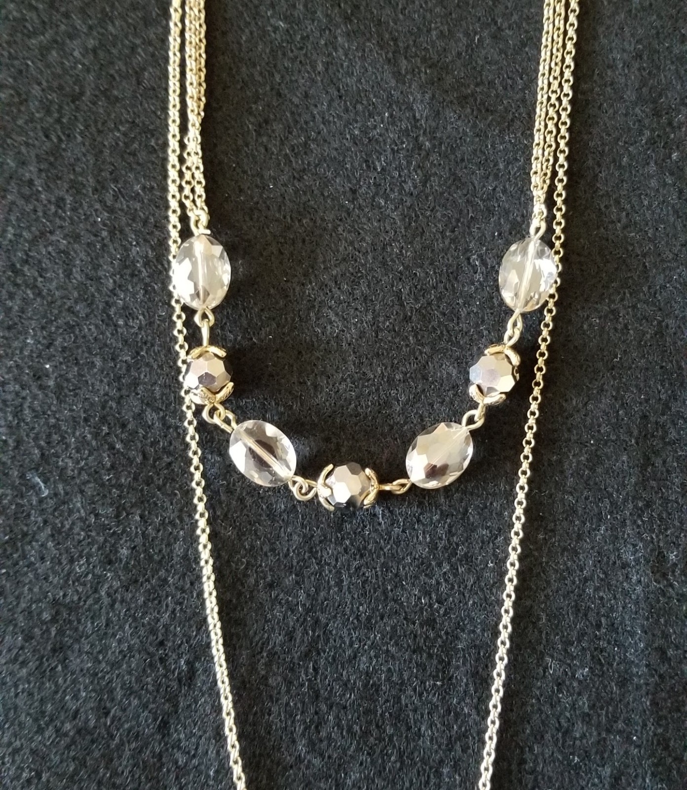 Loft Multi Strand Beaded Chain Tassel Gold Tone Layered Necklace
