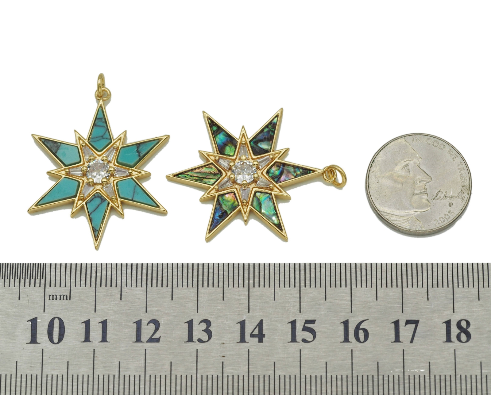 Abalone Turquoise Malachite North Star Charm, Sku#L683
