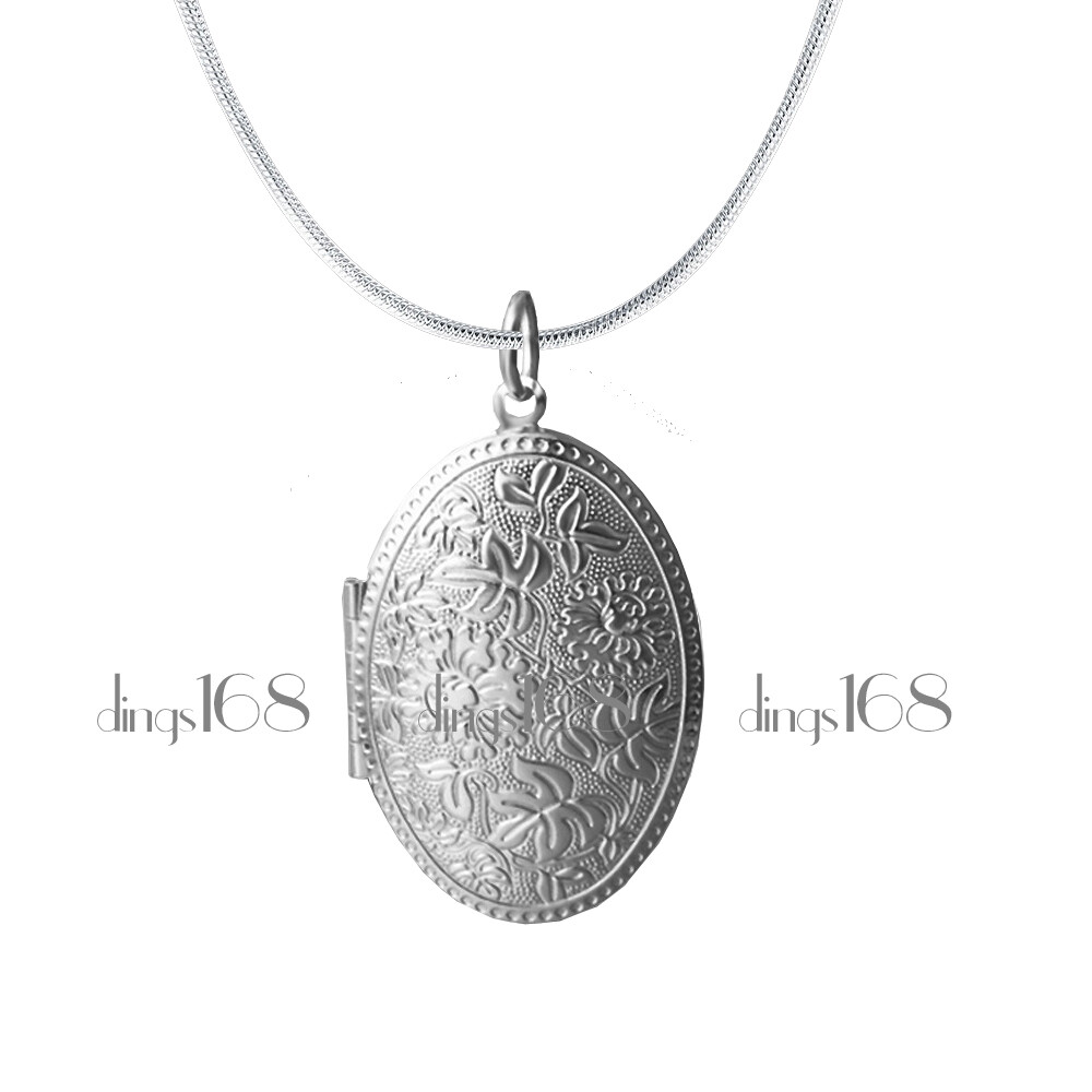 925 Sterling Silver Nickle/Lead Free Large Locket Pendant +Chain Necklace Set H2