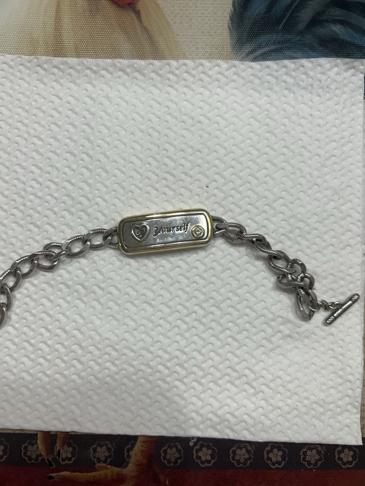 Brighton Yourself Bracelet Two Tone Silver Gold Heart Crystal Toggle Clasp