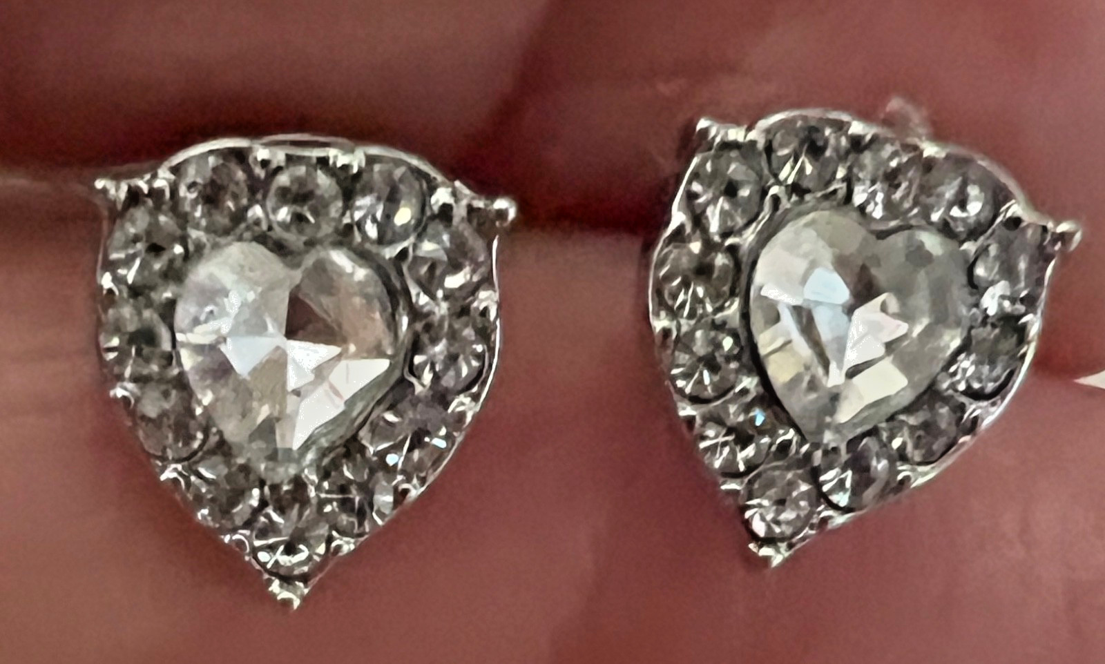 Heart Shaped Synthetic Cubic Zirconia Stones in Silver-Tone Heart Shaped Base