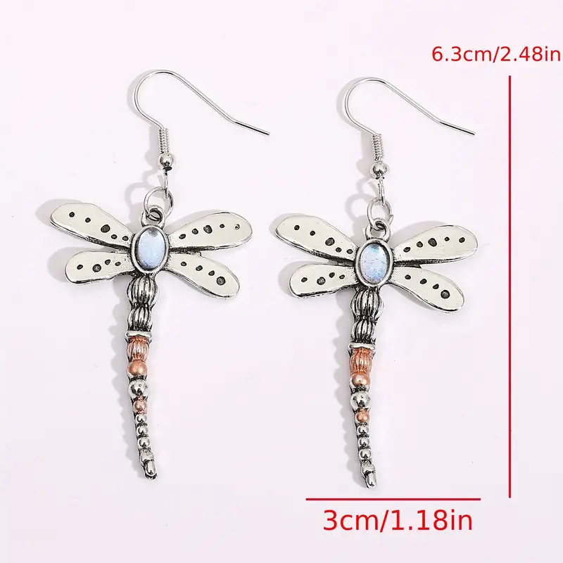 Retro Dragonfly Dangle Earrings Zinc Alloy Silver Plated Creative Jewelry Women